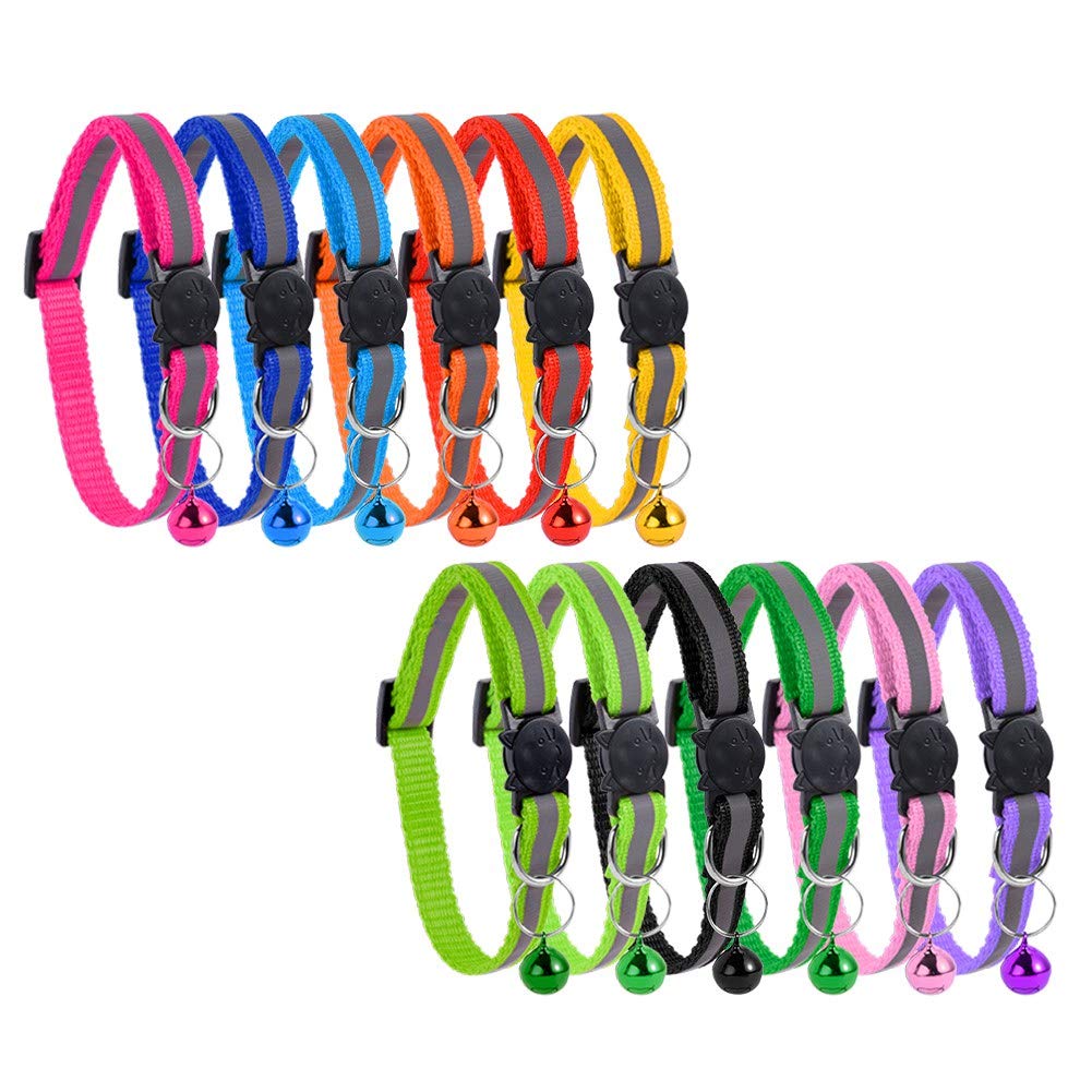 iufvbgxdh12pcs Reflective Cat Collar Cat Breakaway Safe Quick Release Collars with Bell Adjustable Safety Strap for Small Animal, 19-32cm