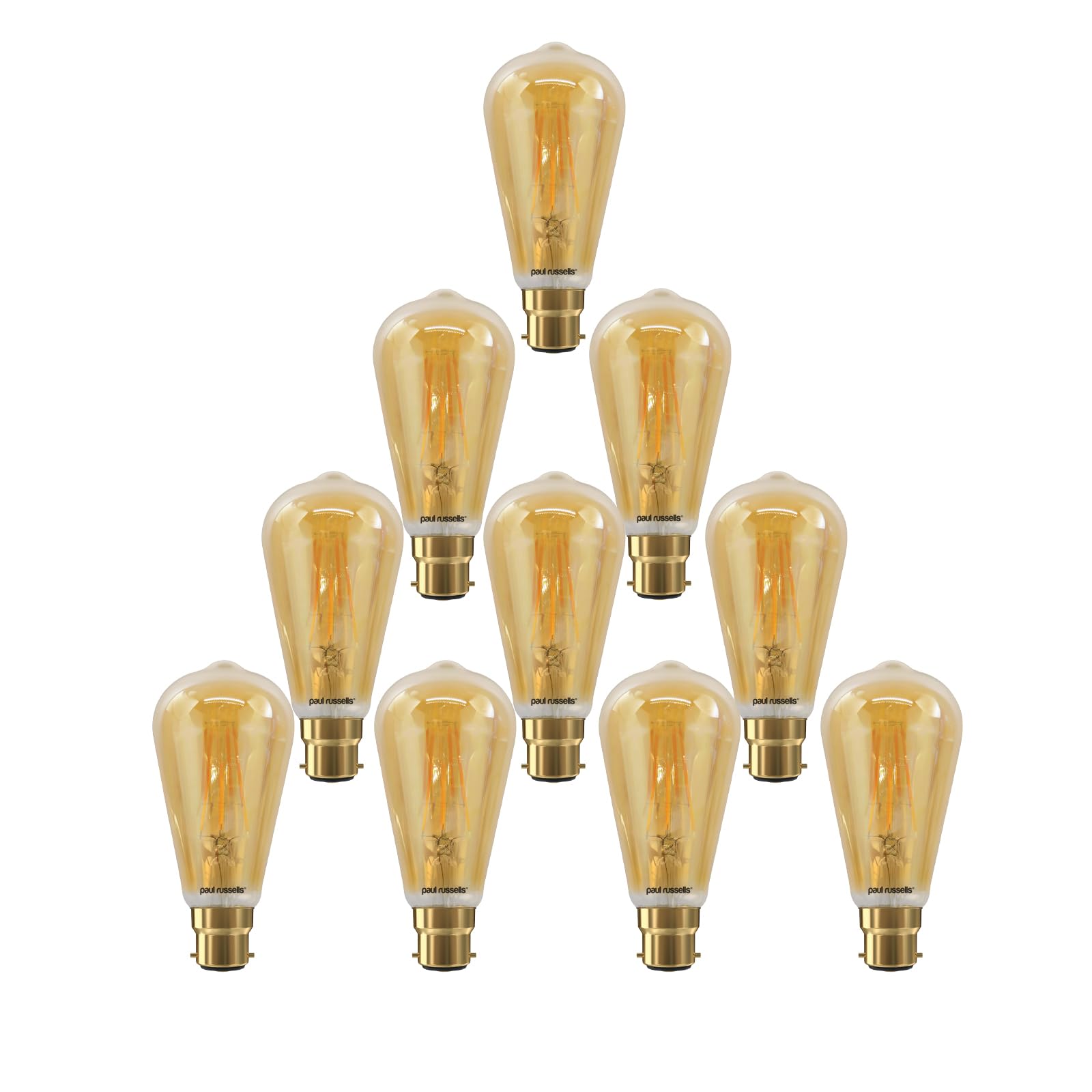 paul russells LED Filament ST64 – Dimmable Bayonet Cap Fittings B22 LED Bulbs, 7Watt 725Lumens Antique Light Bulbs, 60w Equivalent, 2200K Extra Warm White Dimmer BC Energy Saving Décor Lamps, 10 Pack