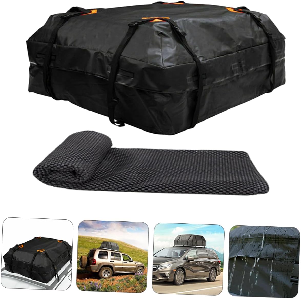 Vehicle Cargo Carrier Roof Bag with Non-Slip Mat Oxford Cloth Roof Luggage Storage for Cars Easy Install Auto Rooftop Carrier