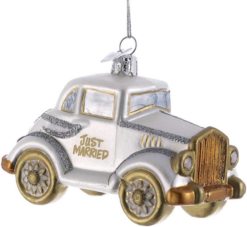 Noble Gems Just Married Wedding Car Glass Ornament NB0831 New