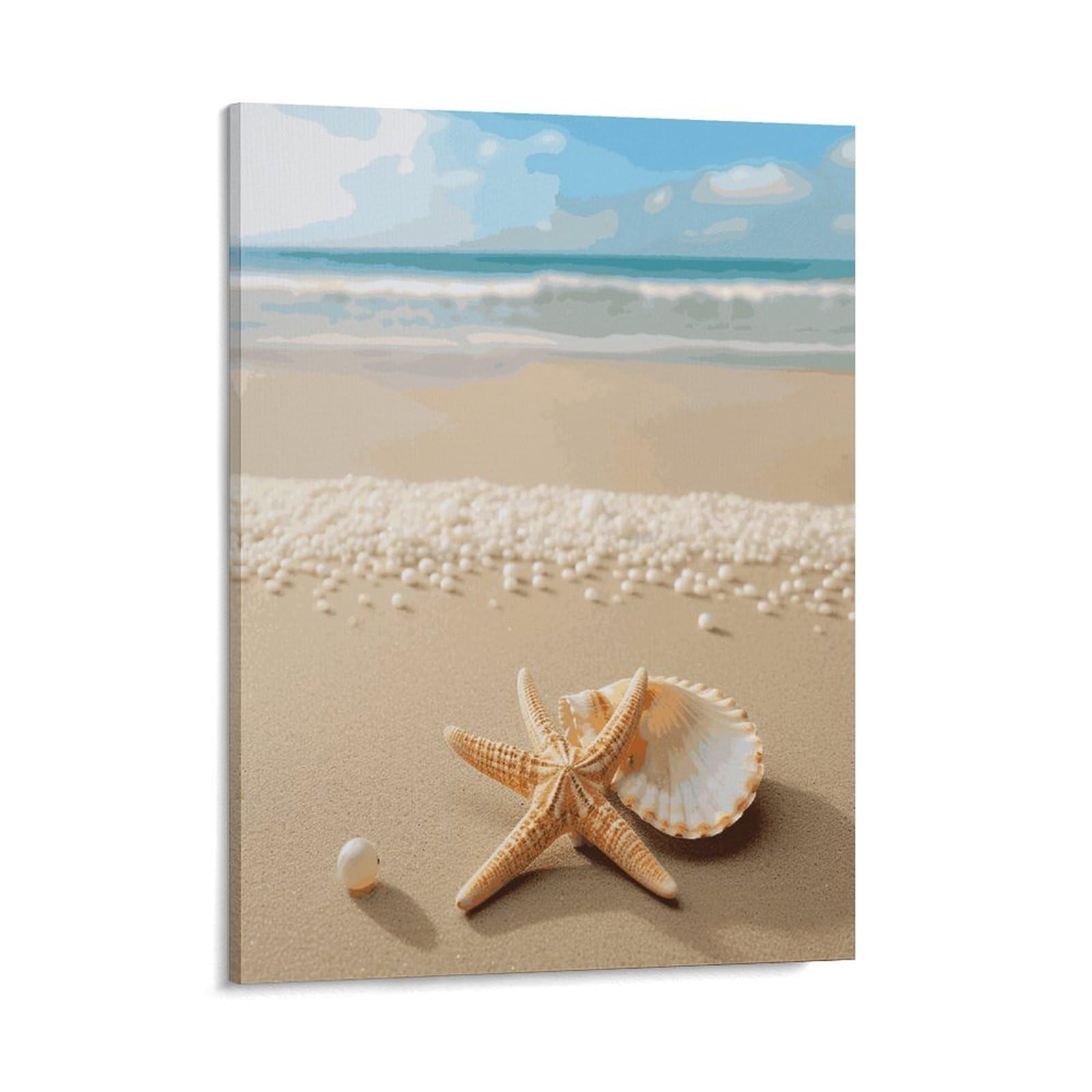 Adfgyerh Style Starfish Shell And Beach Wall Art Framed,Canvas Prints Ready To Hang Home Decor,Canvas Wall Art For Living Room Hallway Office Wall Decor 08X10inch(20X25cm)