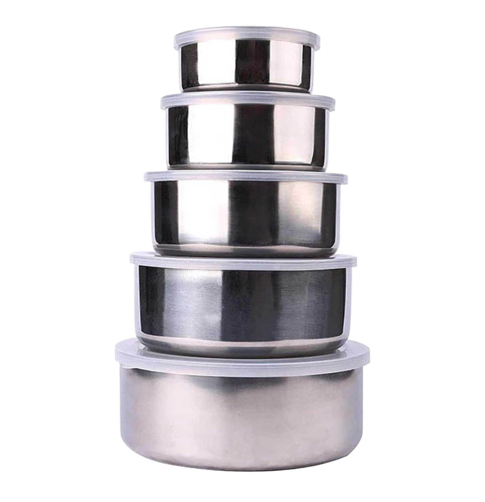 Genérico Cuencos de mezcla acero inoxidable plateado con tapas, apilables y almacenamiento, aptos for lavavajillas, for hornear en la cocina, 5 uds(1set 5pcs)