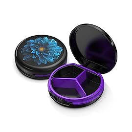 Serfeymi Small Pill Box - 3 Compartments Portable Pill Box for Purse Pocket, Compact Mini Travel Pill Case - Suitable for Medicine, Vitamin, Fish Oil, Supplements - Black(Dahlia)