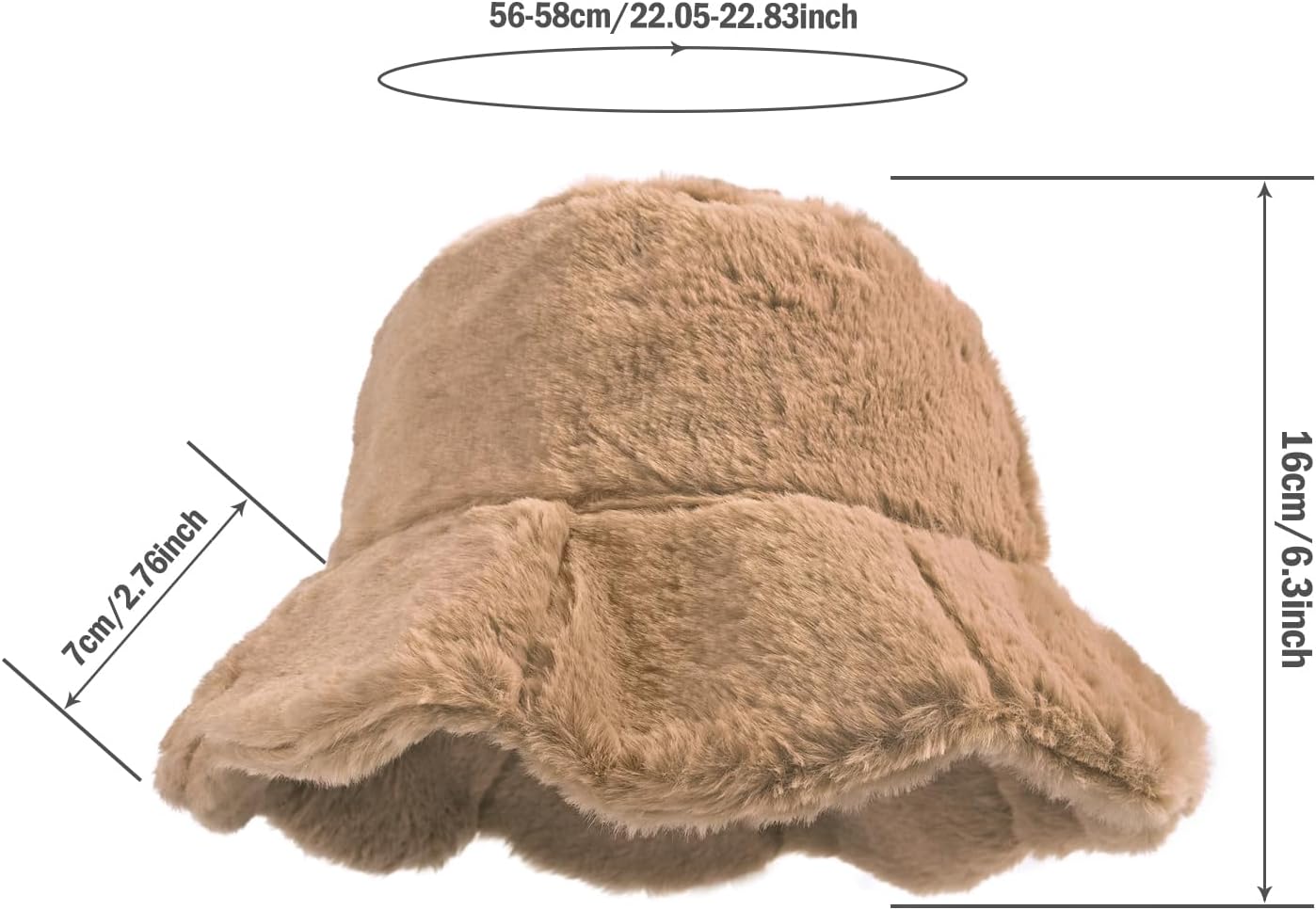 Winter Faux Fur Plush Bucket Hat, Soft Ruffle Sweet Lotus Leaf Fisherman Hat, Fluffy Outdoor Thick Warm Cap for Women - Image 2