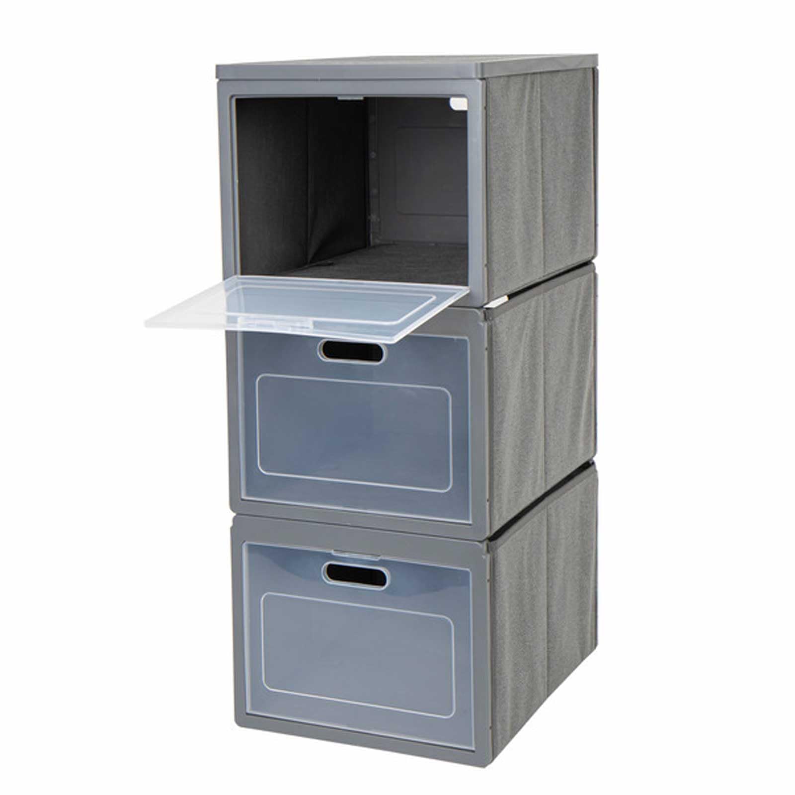 Armario plegable para camping con 3 compartimentos, 30 x 40 x 75 cm, color gris