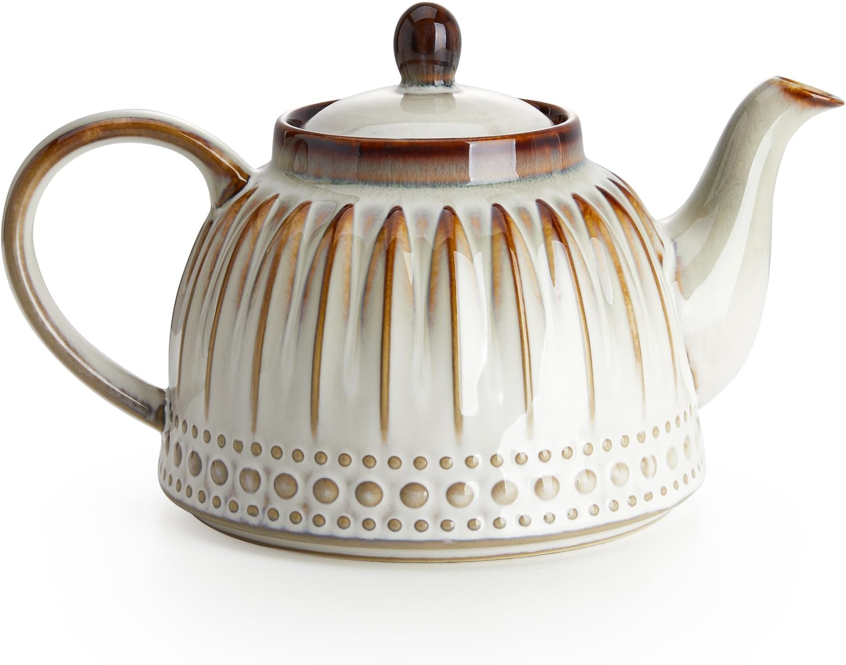 Sweese Ceramic Teapot, Beaded Retro Flower Glaze, 1100ml/37 oz Large Tea Pot for Loose Tea or Bags, Enough for 4 Cups, Nebula Amber