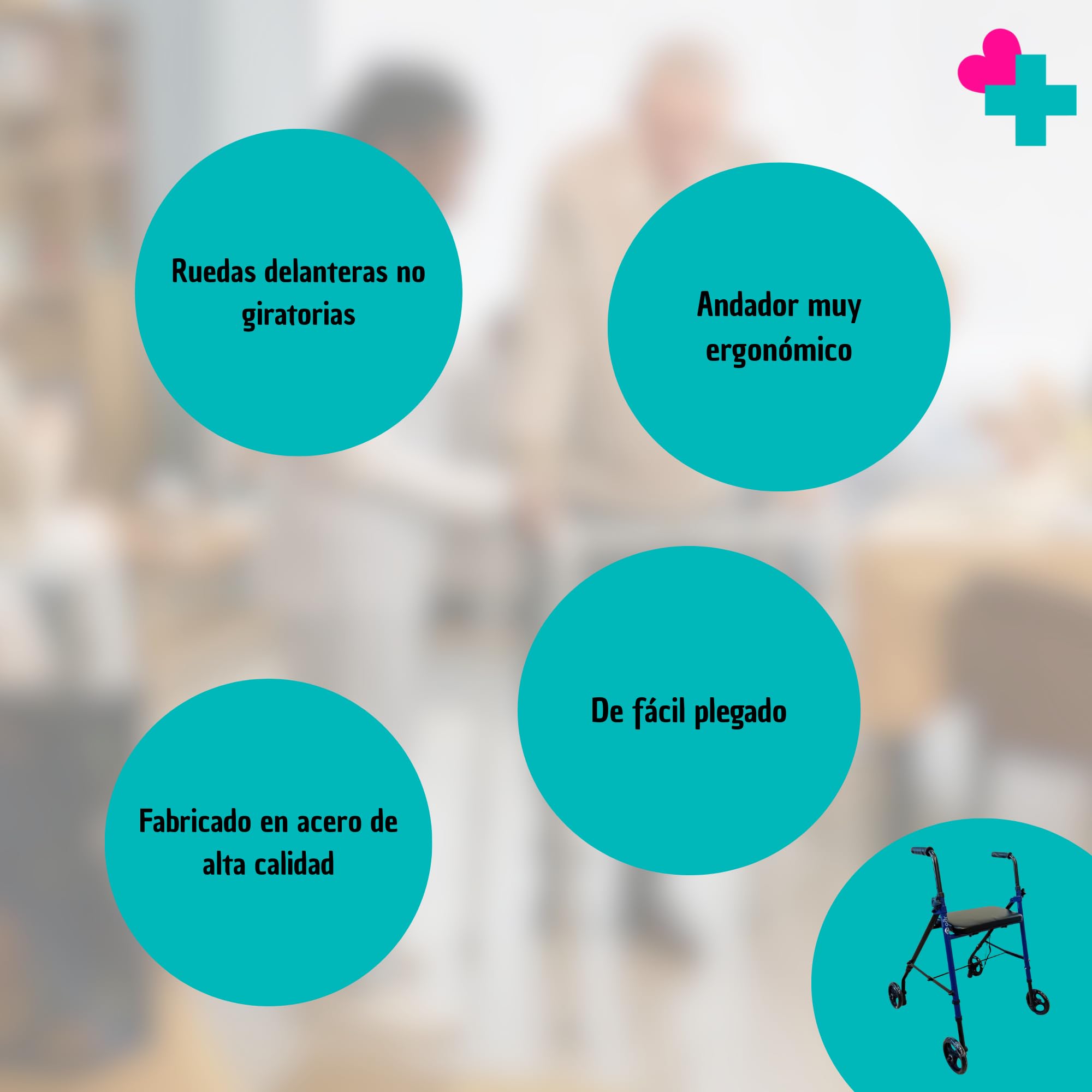 Andador para Ancianos con Freno por Presión. Andador Plegable. Andadores Adultos con Asiento Acolchado. Andador Ancianos Regulable. Andador OGI Bip Bip (Azul)