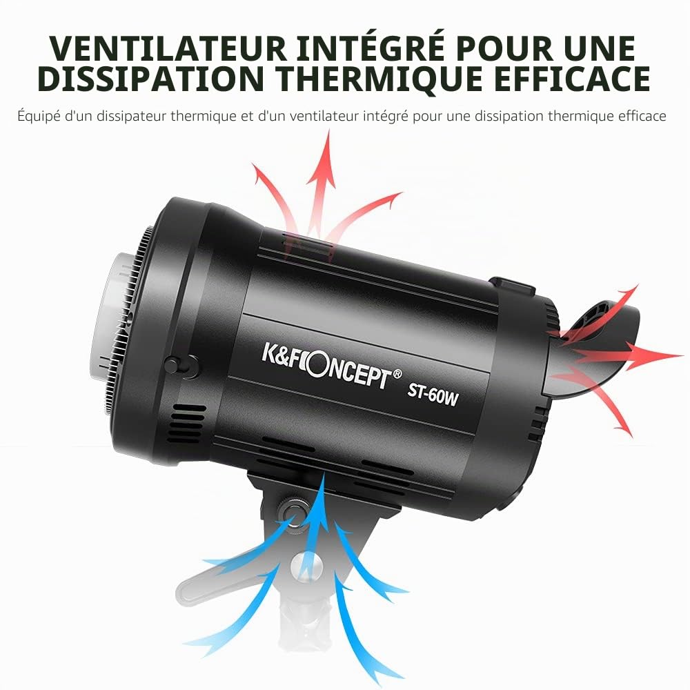 K&F CONCEPT Flash Studio LED SL-60W CRI 95+ Projecteur LED avec Déclencheur,Réflecteur,Monture Bowens, Eclairage pour Vidéo Photo Studio et Photo Extérieure