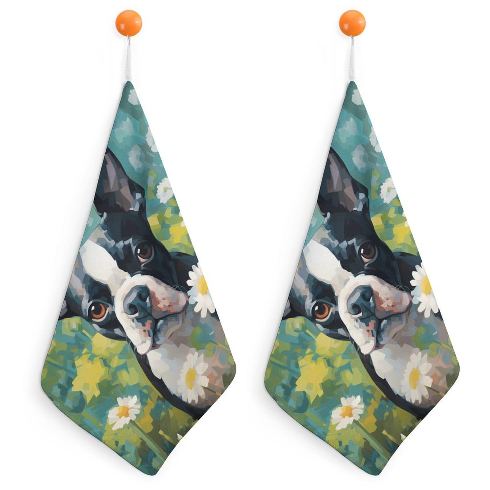 TXFBTRFSA Cute Boston Terrier Dog Watercolor Hand Towels with Hanging Loop Kitchen Towel Handkerchiefs Cleaning Cloths