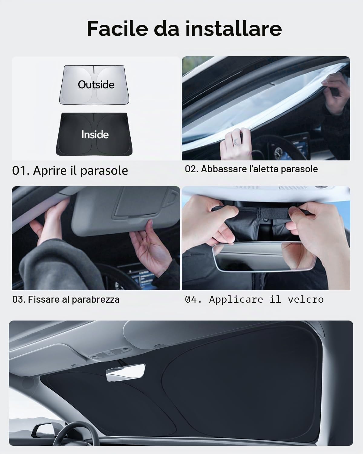 Paravento Parabrezza per Tesla Model 3/Y Parasole Pieghevole con Borsa di Stoccaggio Blocca i Raggi UV Ombrello Model 3/Y 2018-2026 Highland Juniper Accessori