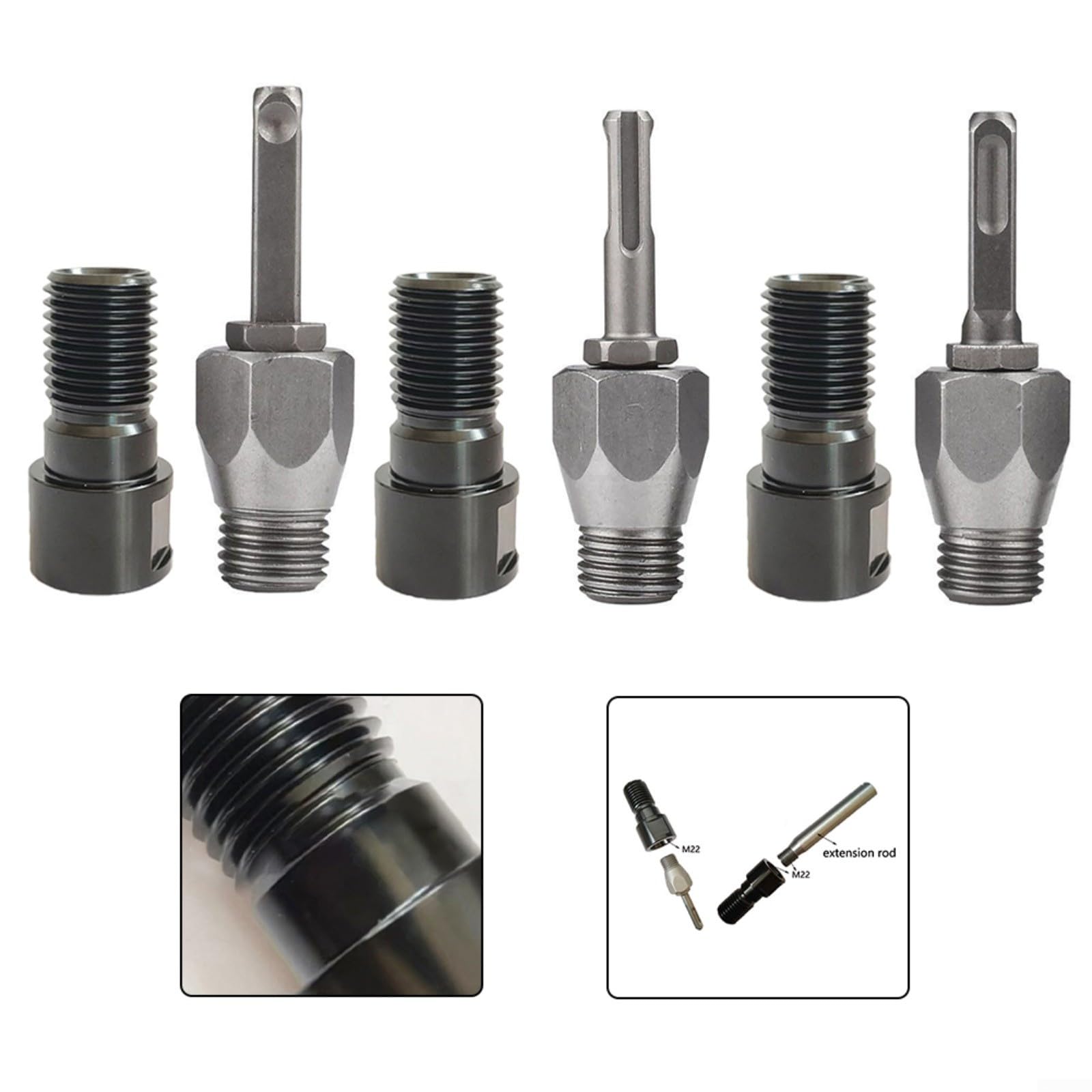 Gewindeadapter für Bohrkronen - M22 auf 1-1/4-7 Konverter mit Umwandlungskopf - Wasserbohrgerät-Adapter - mit geteiltem Adapter (B)