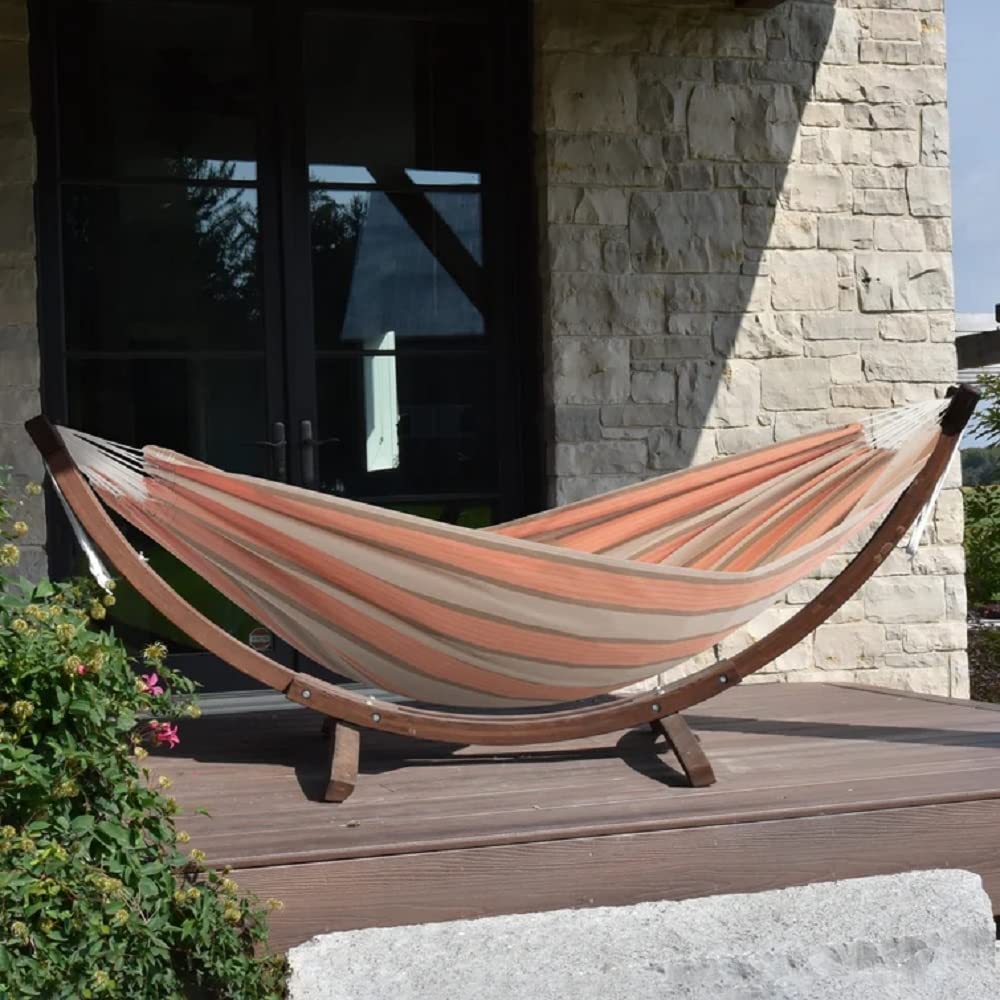 Durable Double Hammock with Stand Included Rust Weather Resistant Pine Wood Material Thick Strong Rope Size 41