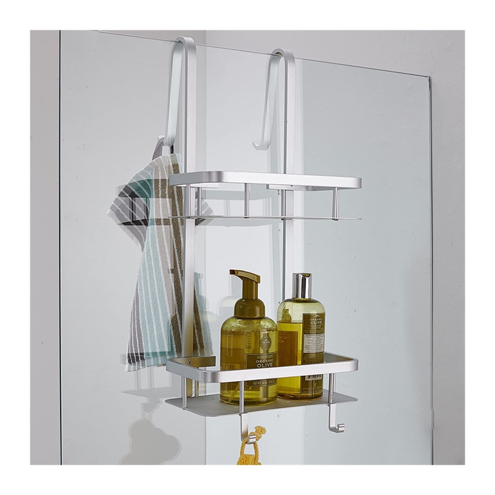 TOMYEUS Shower Caddy Bathroom Shelf Bathroom Organizer Space Aluminum Silver Corner Basket Bathroom Shelf 2-Layer Brushed Cosmetic Holder
