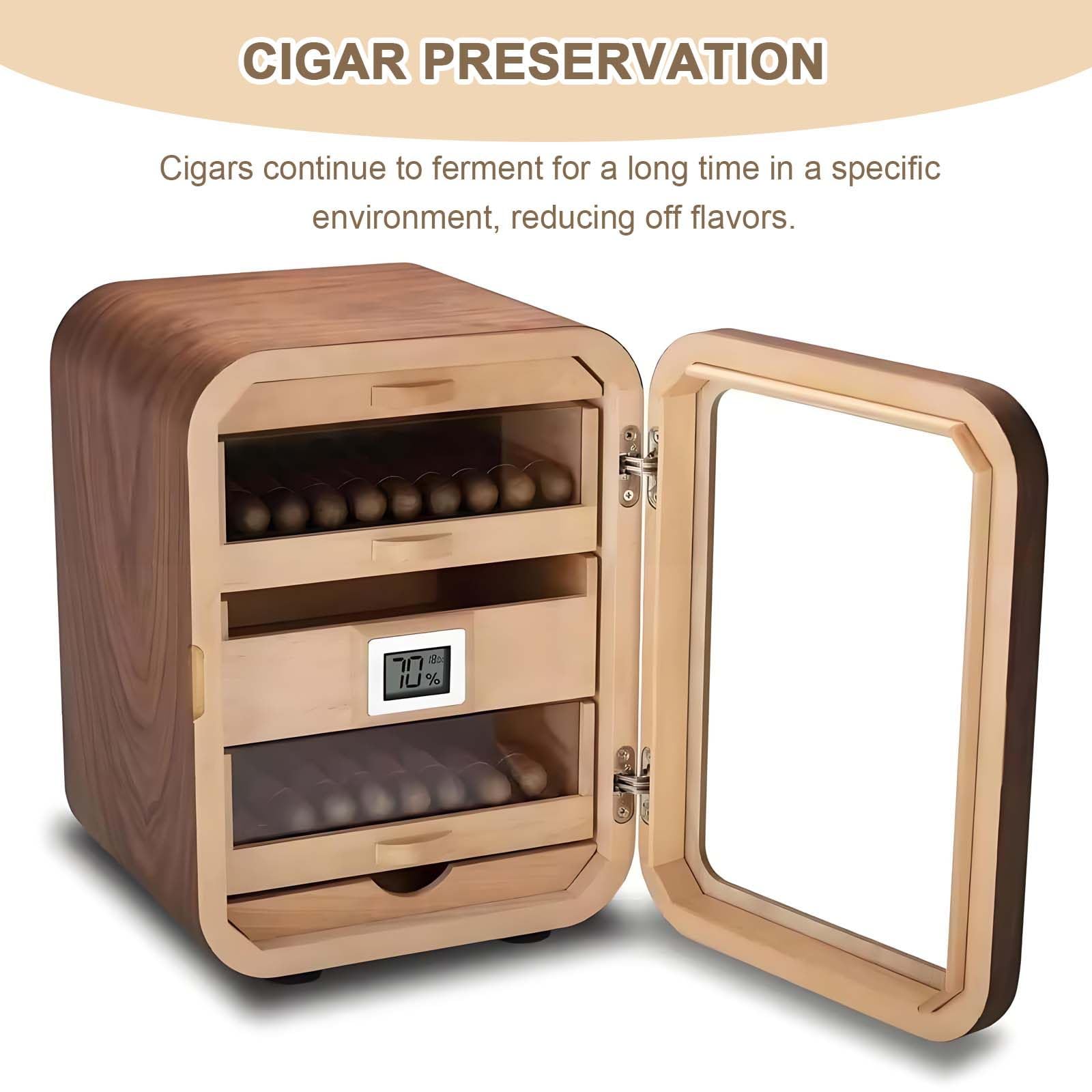 Elektrischer Zigarrenhumidor mit digitalem Hygrometer und Tür aus gehärtetem Glas, für 110 Zigarren, geräuschloser Zigarrenschrank mit Regal und Schublade aus Zedernholz für Männer C