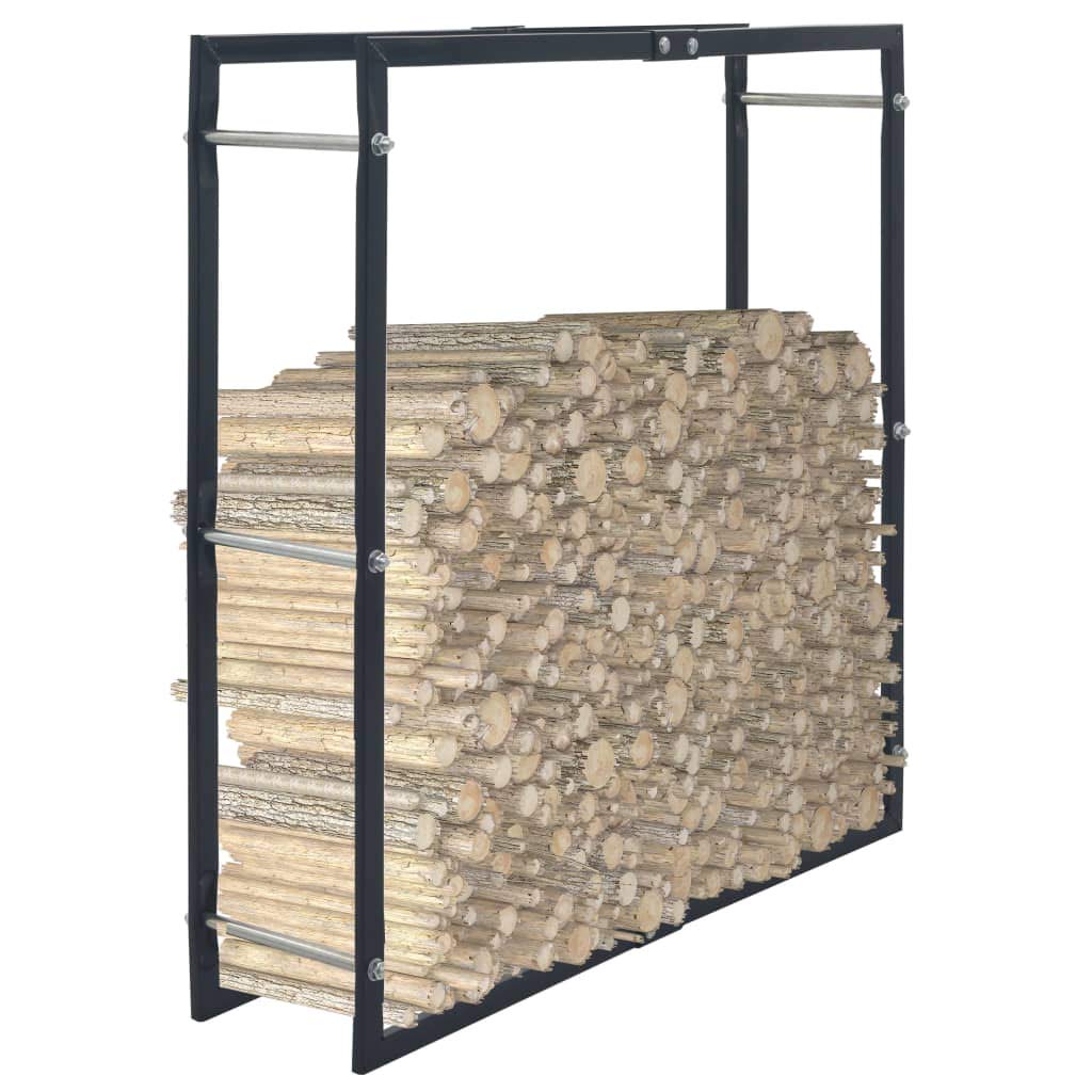 Brennholzregal Schwarz aus Stahl 100 x 25 x 100 cm, Kaminholzregal für Innen und Außen, Holzstaender, Holzlager, stapeln und ordnung im Wohnzimmer, Terrasse, Garten