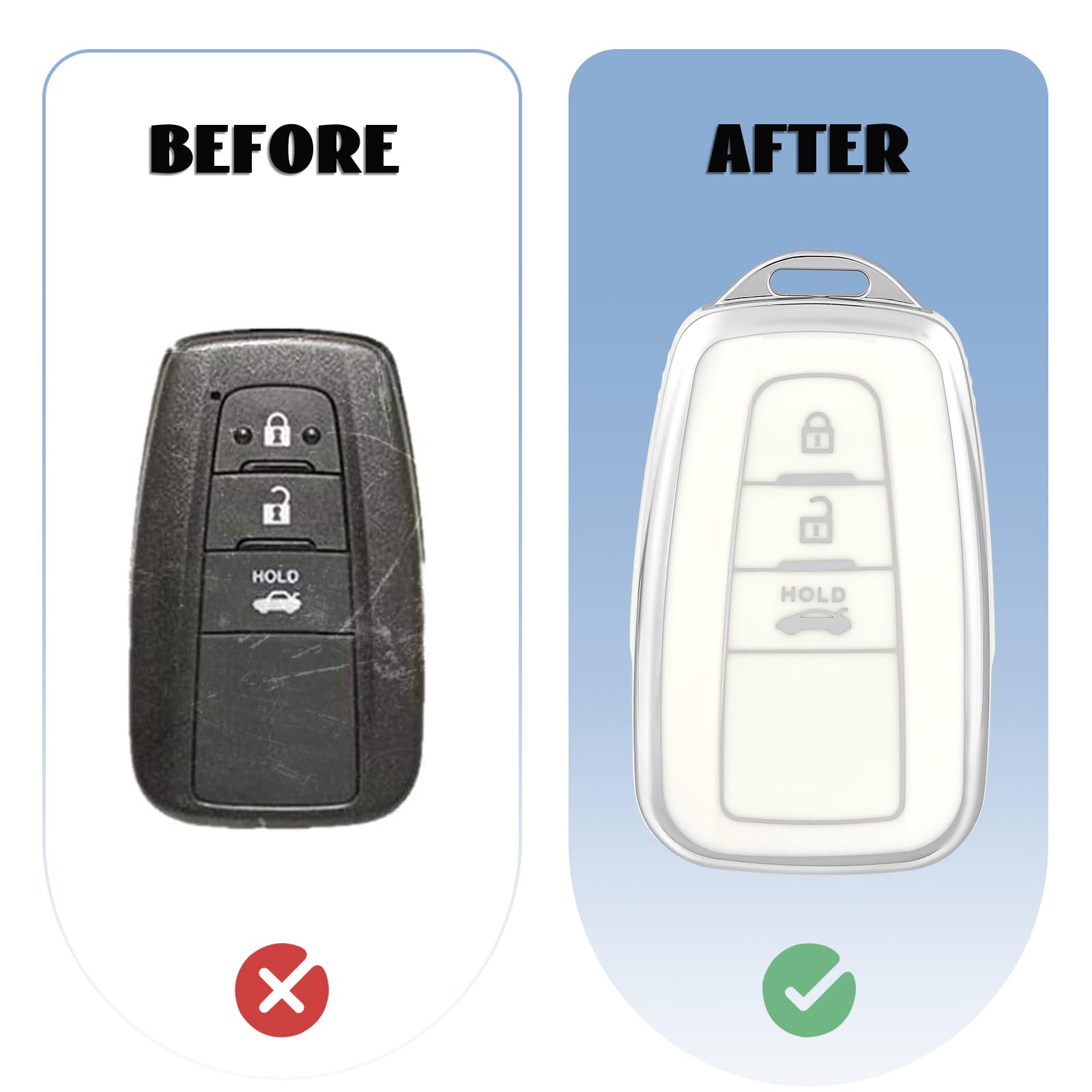 Coque De Clé Voiture Toyota – Étui TPU Protection Pour RAV4, Yaris, Aygo, Auris, Corolla… (Bleu Argent) – OFF WE GO