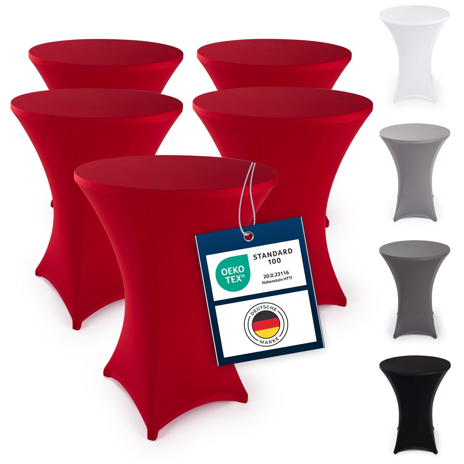 Blumtal 5er Set Stretch Stehtisch Hussen Bügelfrei - Oeko -TEX zertifizierte Tischhussen für Stehtische Ø 80 – 85 cm - Verstärkung im Fußbereich - waschmaschinengeeignet - Rot