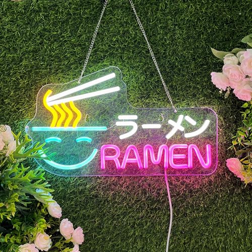 Image of Ramen Neon Sign,Japanese Noodle Wall Decor Dimmable LED Light Sign | Japanese Light Up Signs for Resturant Ramen Kitchen Dinning Room Noodle Shop,Wall Art Home Decorations,USB Powered,16.1 inchx9.1 inch