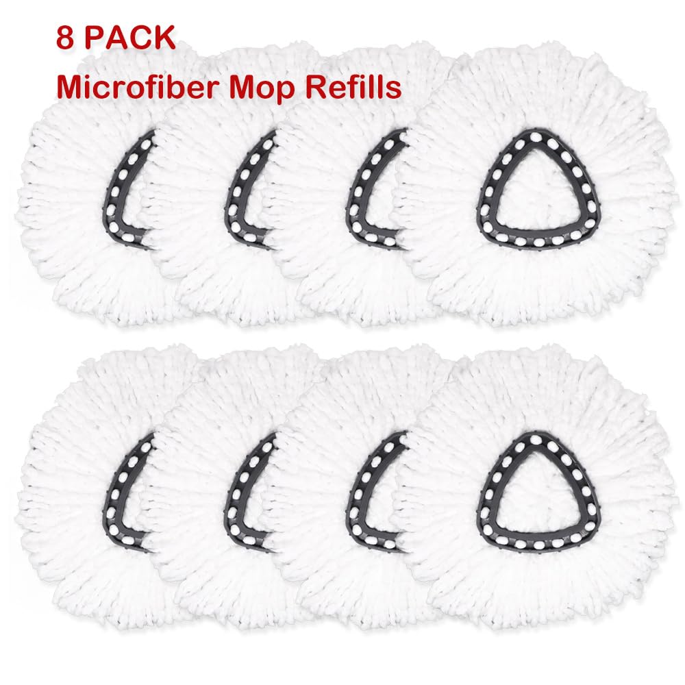 8 recambios de cabeza de mopa giratoria para Vileda, apto para mopa O-Cedar, reemplazo de fregona fácil de trenzar, almohadillas para orejas de repuesto triangulares de microfibra, color blanco (8