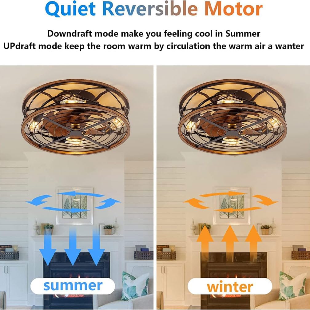 Deckenventilator Mit Beleuchtung, 50cm Retro Deckenlampe Mit ventilator, Deckenleuchte Mit Fernbedienung, E27 Lampensockel, Timer, Leise, Für Schlafzimmer Kinderzimmer Wohnzimmer