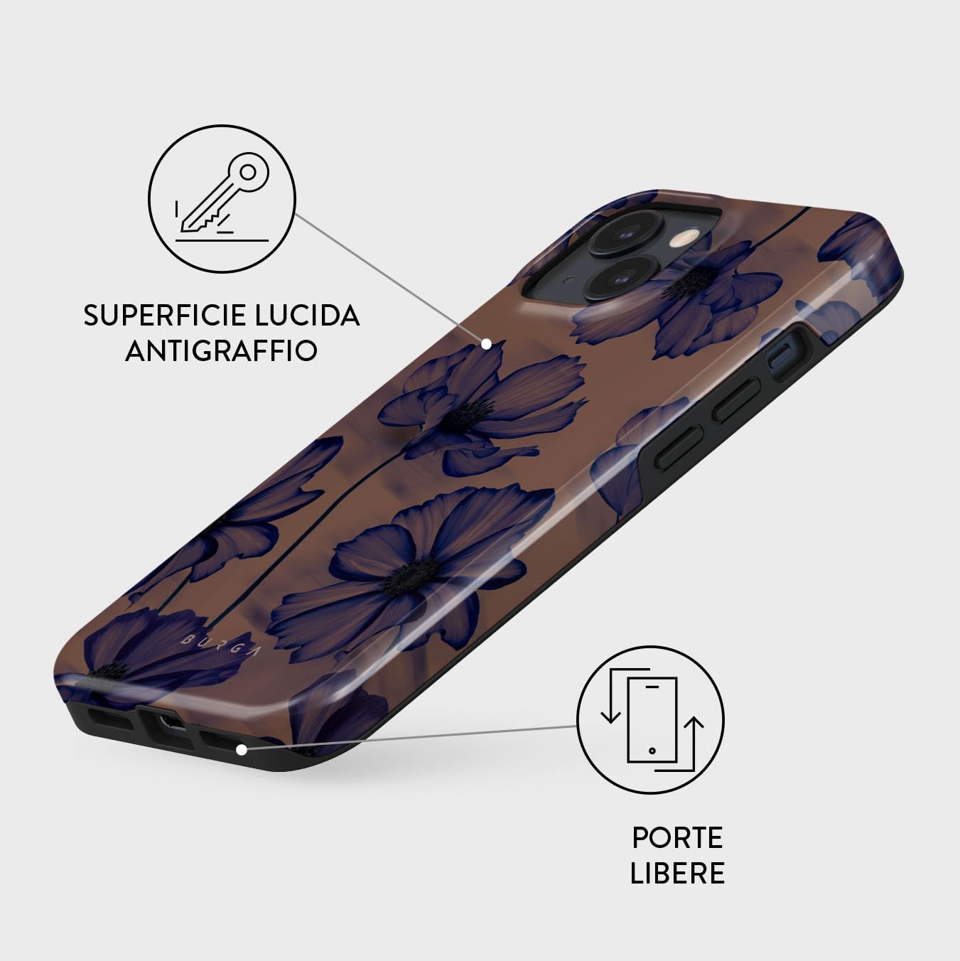 BURGA Cover Per IPhone 13 – Custodia Rigida Con Interno In Silicone, Design Elegante E Alla Moda, Protezione 2-in-1, Compatibile Ricarica Wireless