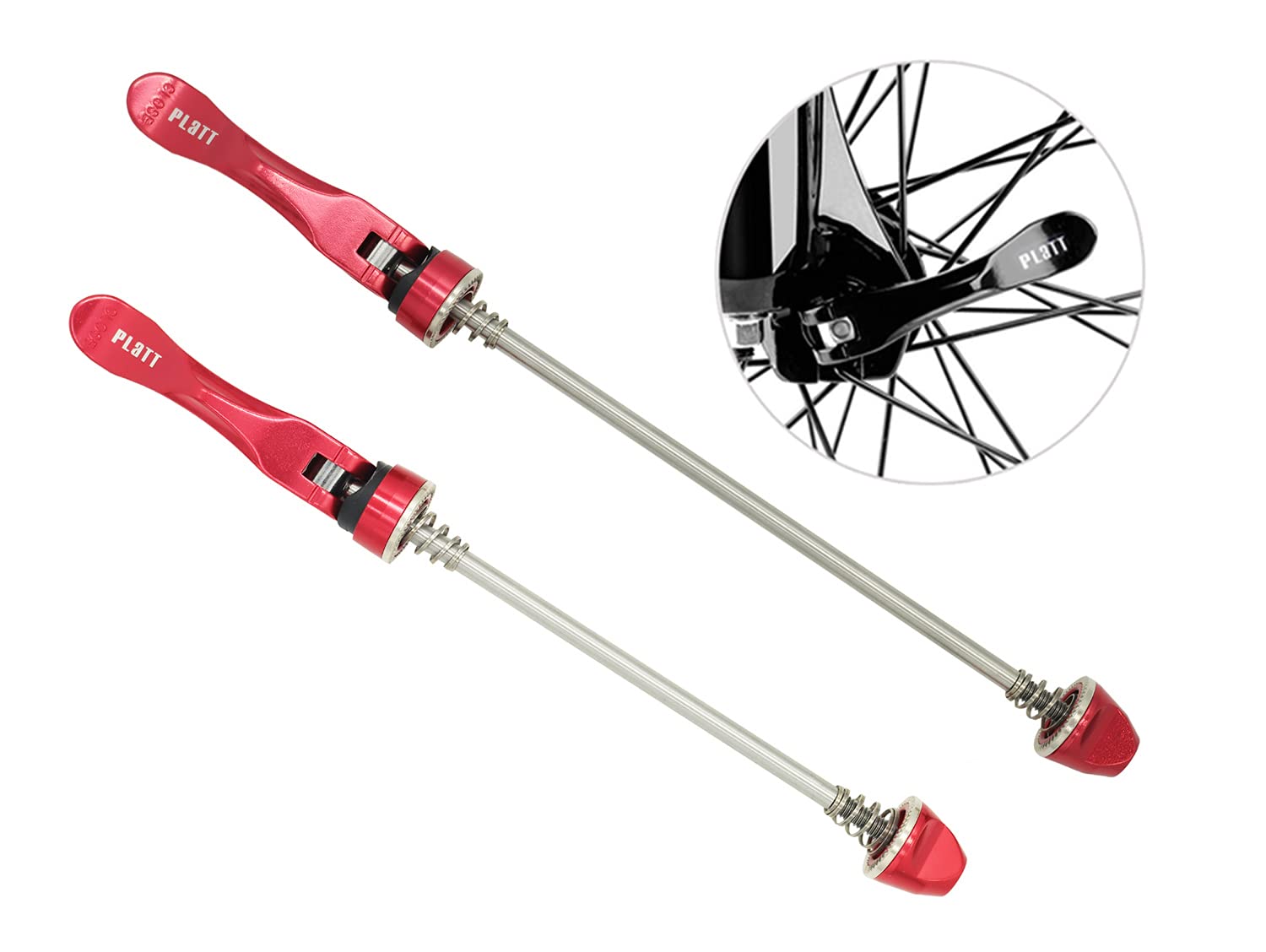 PLATT Bike Quick Release Skewers MTB Wheel Hub Skewers Front and Rear Axle Fit for Road Bike,Mountain Bike, BMX (Red,1Pair)