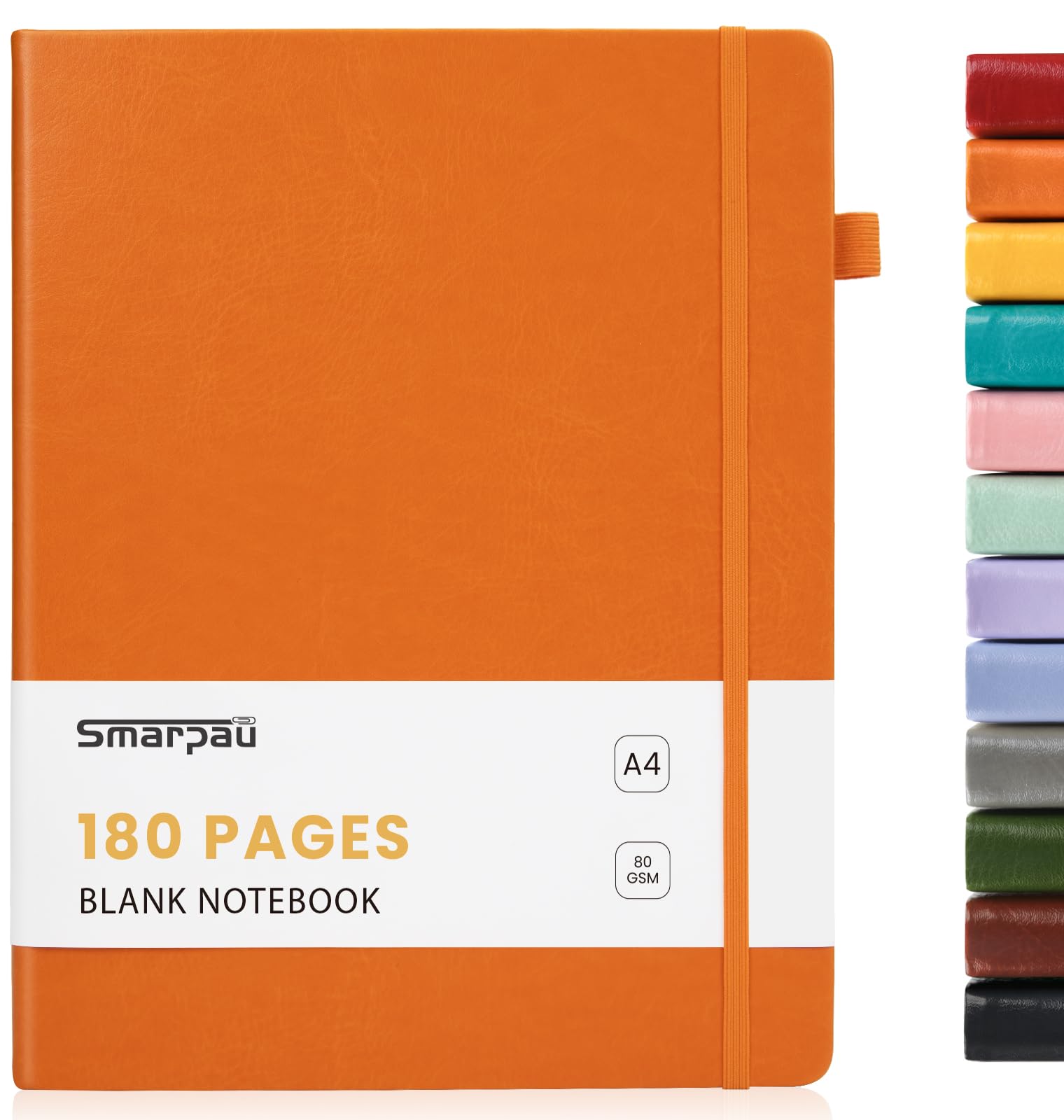 Smarpau A4 Plain Notebook 180 Pages, Hardcover Blank Notebook Thick Leather Journal for Women Men, No Bleed for Writing, Notebook for Study Travel, Orange โ image 1