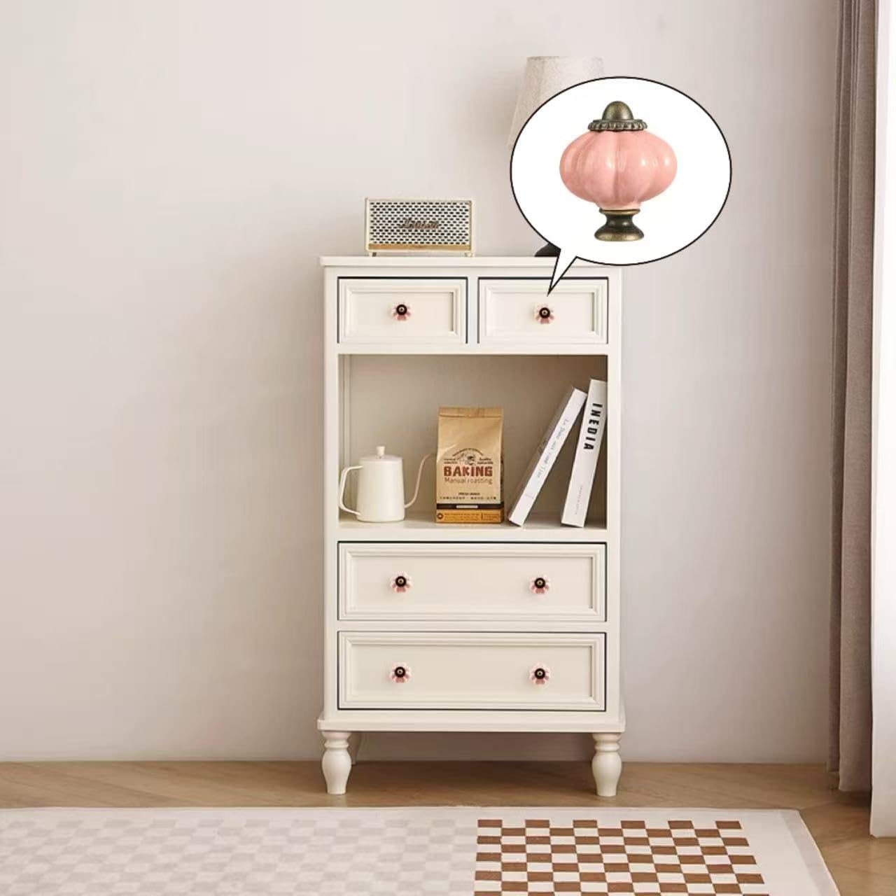 4 pcs Pink Pumpkin Knobs, Vintage Ceramic Cabinet Knobs, Dresser, Drawer,Door Knobs Drawer Pulls Dresser Handles with Mounting Screws