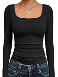 Womens Long Sleeve Shirts Crop Tops Fall Fashion 2025 Square Neck Going Out Basics Tees Y2k Clothes