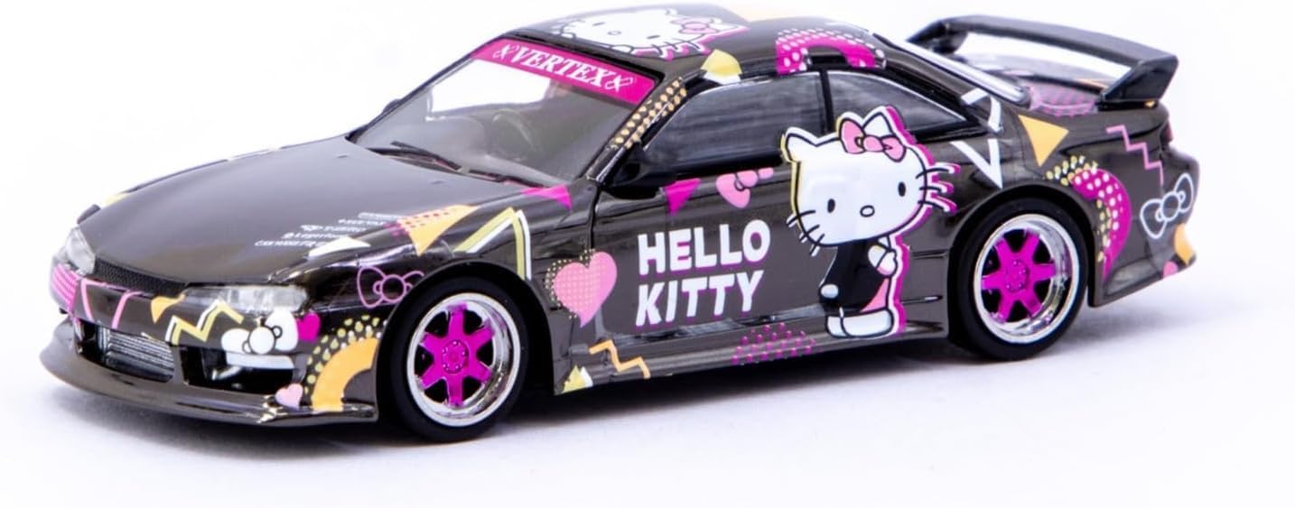 Diecast Collectibles Model Car Compatible with Tarmac Works 1:64 Vertex Nissan Silvia S14 Hello Kitty Black Chrome Limited Edition T64G-018-HK