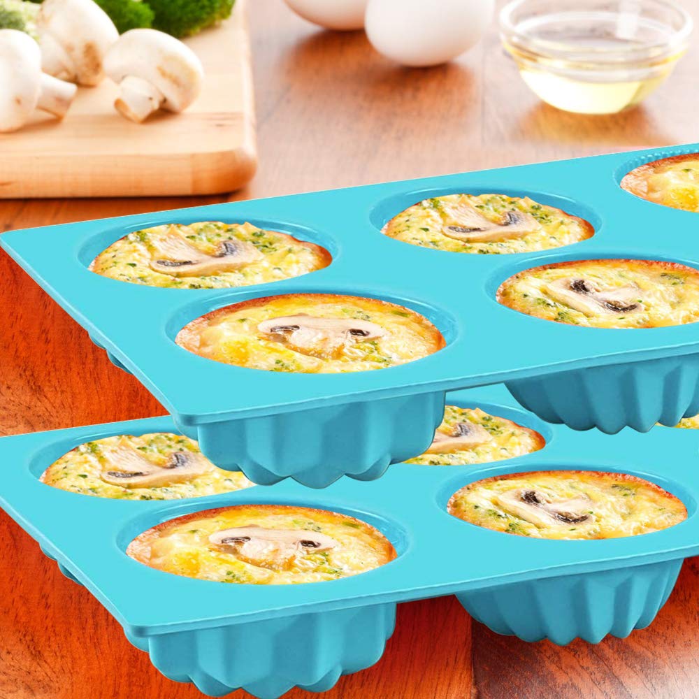Haploon Mini-Silikon-Backform, Muffinform, antihaftbeschichtet, ofenfest, spülmaschinenfest, für Muffins, Cupcakes, lebensmittelechtes Silikon, mit 2 Silikon-Spateln und 1 Ölpinsel, 3 Stück