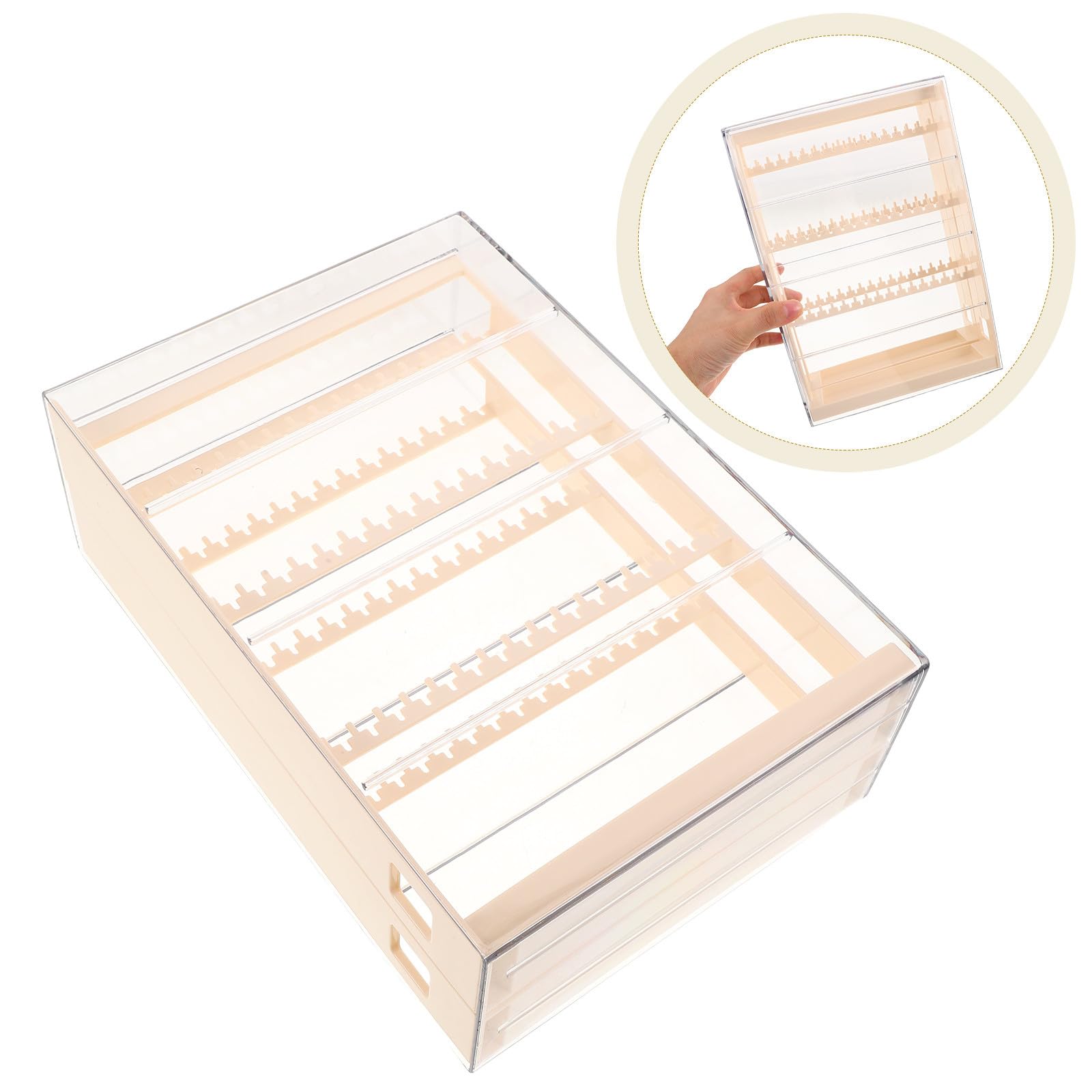 Artibetter Organizador de Joyas Pequeño de 3 Niveles en Color Beige, Soporte para Pendientes y Collares Almacenamiento Antideslustre, Caja para Exhibir Anillos y Pulseras, Adecuado