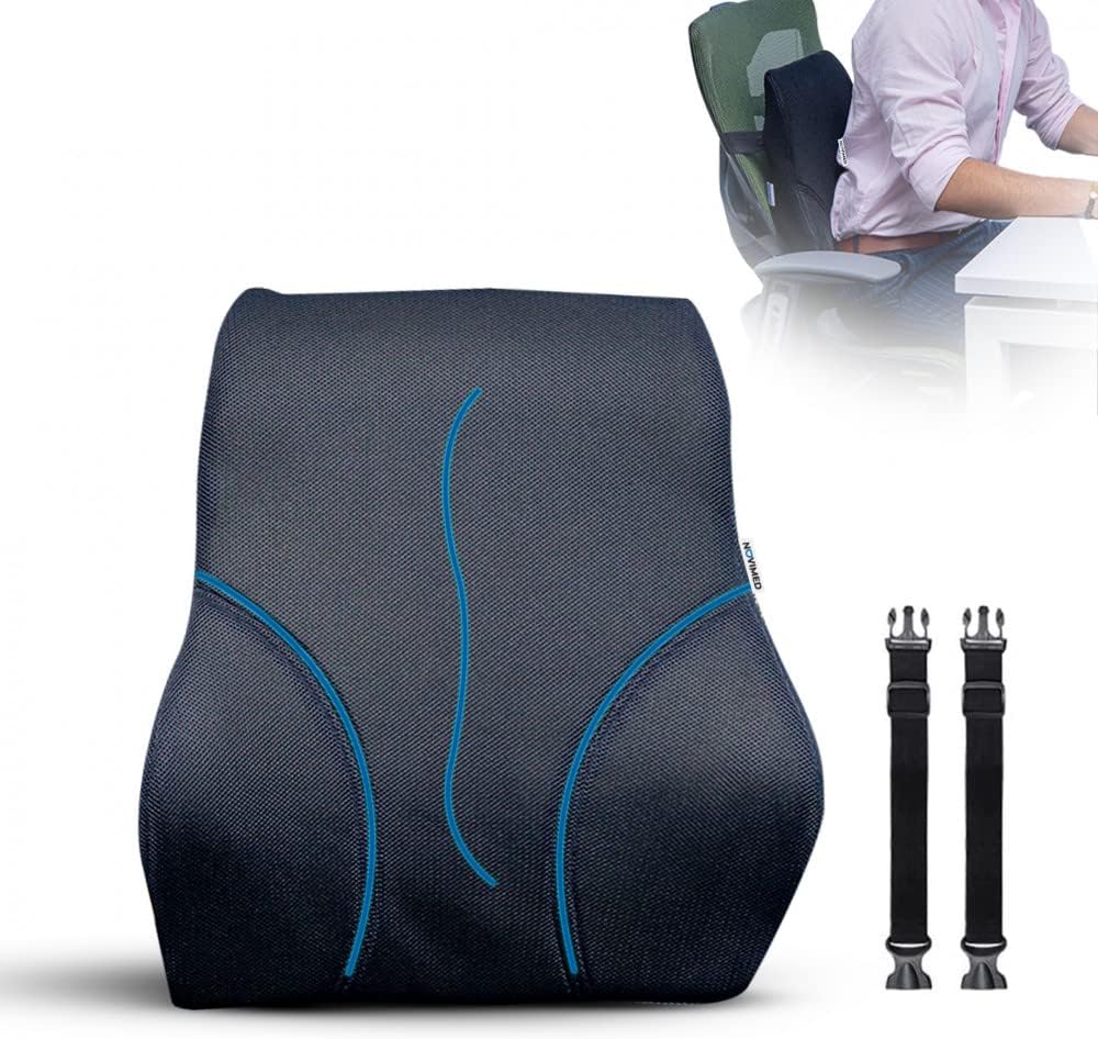 NOVIMED Orthopedic Memory Foam Lumbar Support Pillow - For Lower Back Support for Car & Back Pain - Ideal for Car Seat, Office & Gaming Chair, Wheelchair Cushions, Bed (Black)