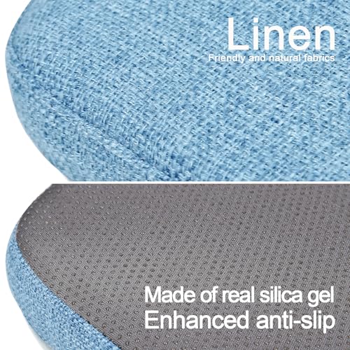 Image of BUYUE Friendly Woven Fabric Magnetic Bar Stool Cushions Set of 4, Enhanced Anti-Slip Breathable Small Chair Seat Pads for Cafe Bistro Stackable Metal Stools (Square, Light Blue, 4 Counts)