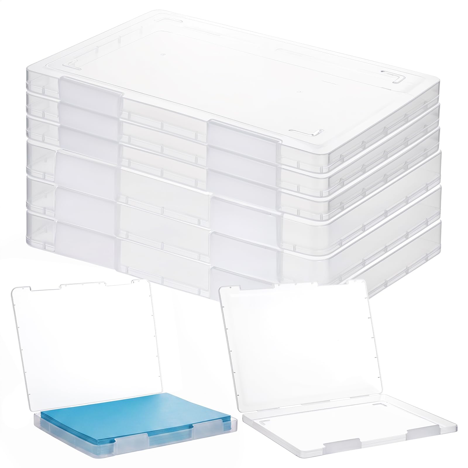 Lot de 6 boîtes de rangement en plastique transparent pour documents A4 de 21,6 x 27,9 cm, boîtes de rangement pour papier à lettres, scrapbooking, documents, magazines avec boucle
