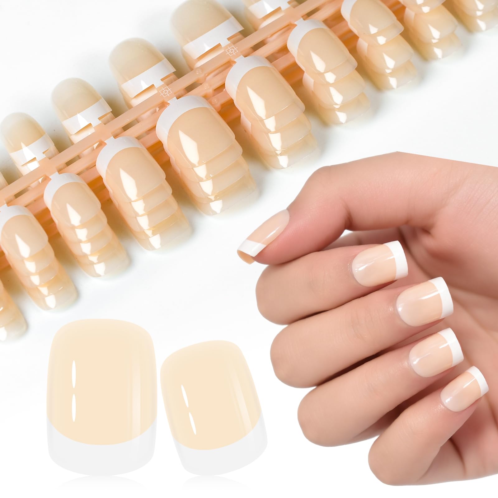 View 1 of 120Pcs 5 Pack Natual Nude Acrylic Fake Nails Press on Full Cover IKISKT Classic White French Color Short False Nail Art Kits Sets Great Christmas Gift for Women Kids Children Young Girls