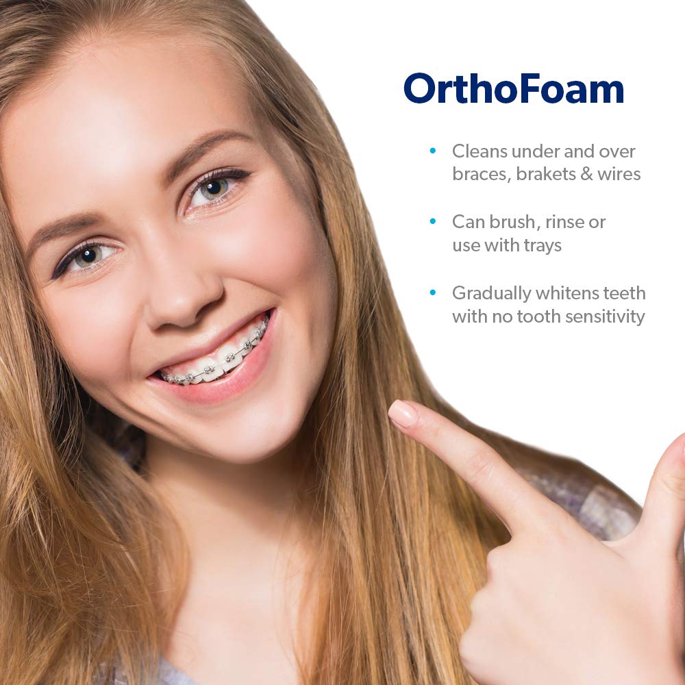 OrthoFoam Braces Cleaner Cleans Under Metal, Ceramic or Clear Brackets & Wires. Brush or Rinse