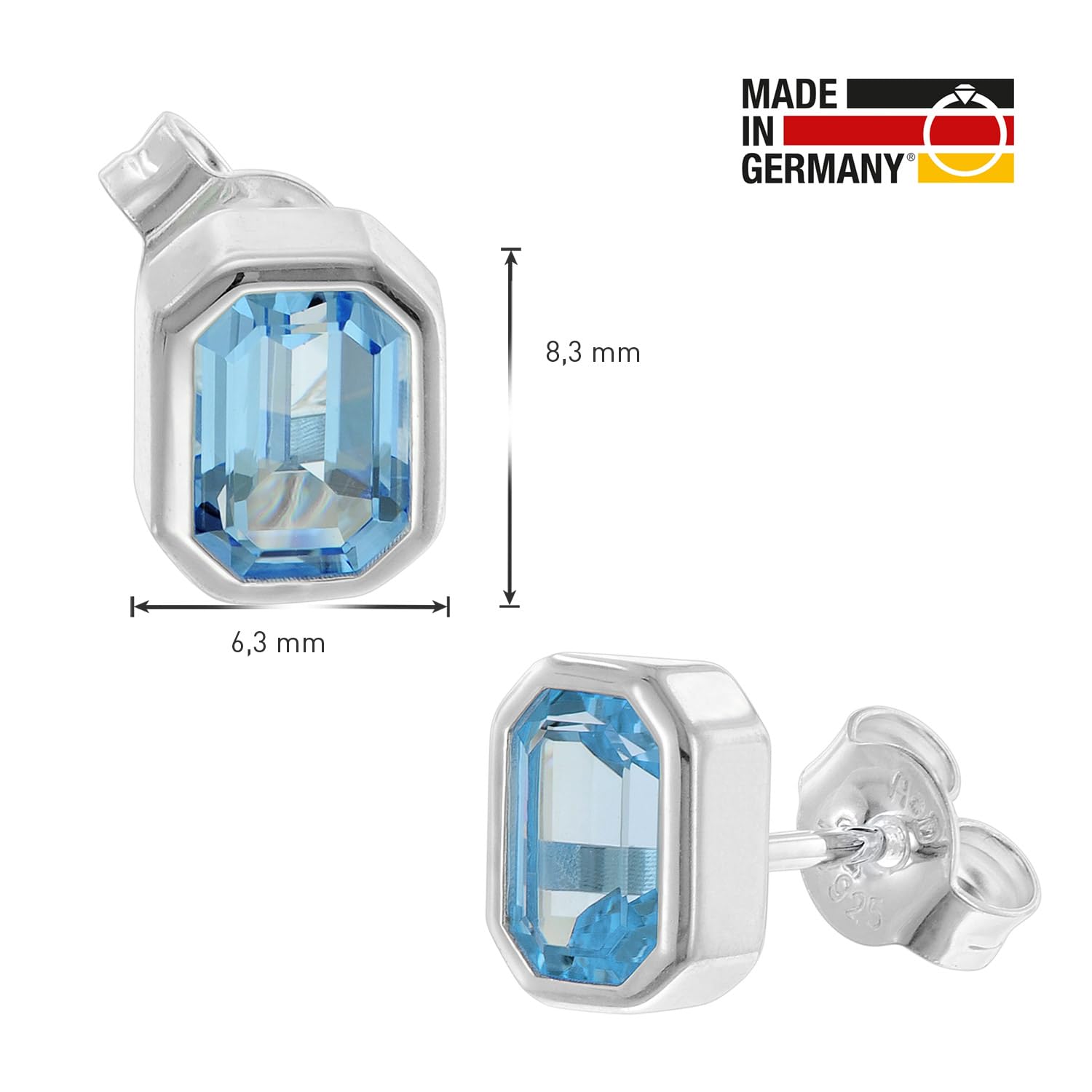 trendor Damen-Ohrringe 925 Silber Ohrstecker Blautopas 68495 | zeitloser Ohrschmuck für Frauen, elegantes Accessoire,