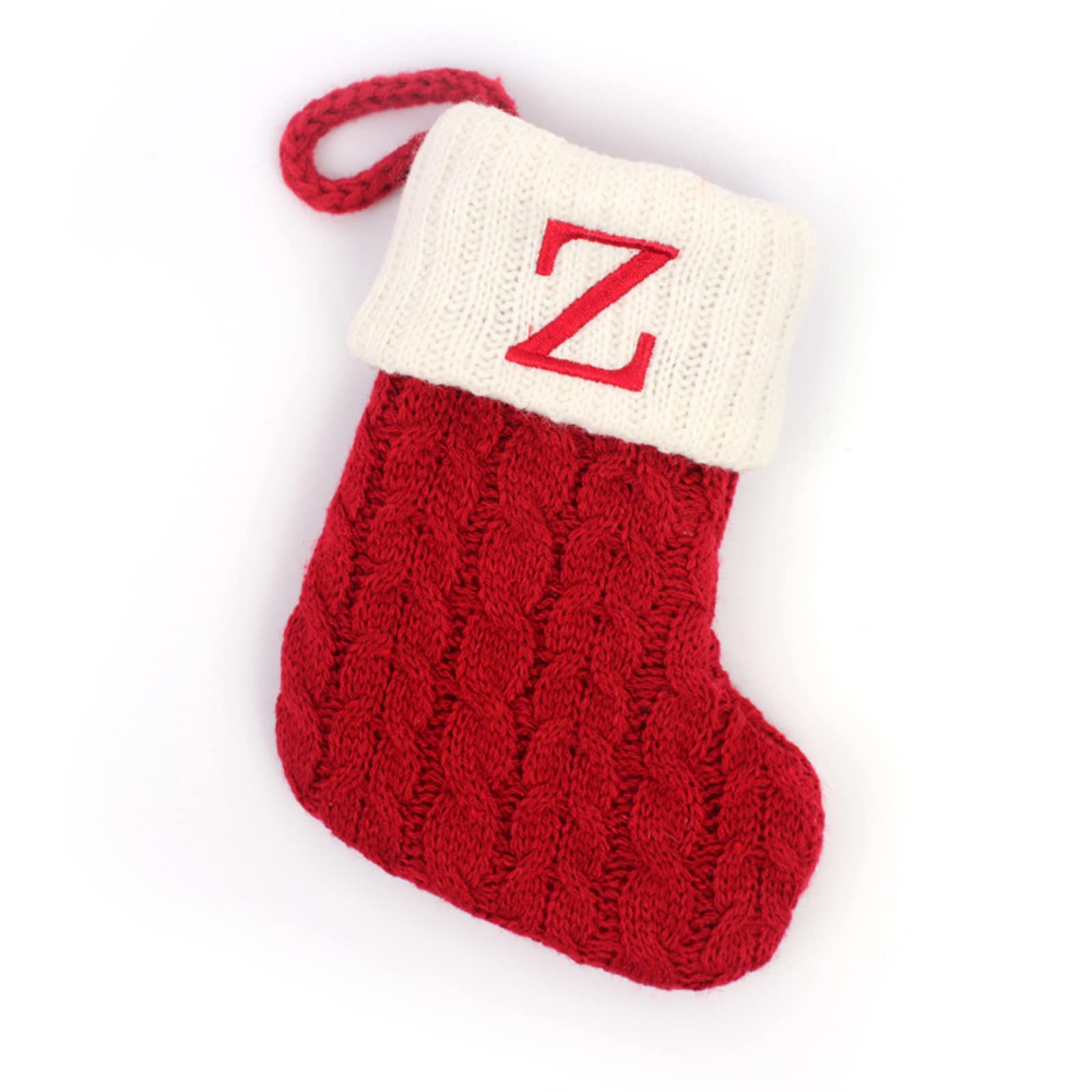 Initial Letter Christmas Stocking White Snowflake Knitted Christmas Tree Stockings Decorative Sock Hanging Ornament for Mantel Fireplace (Red Z, 7inch)
