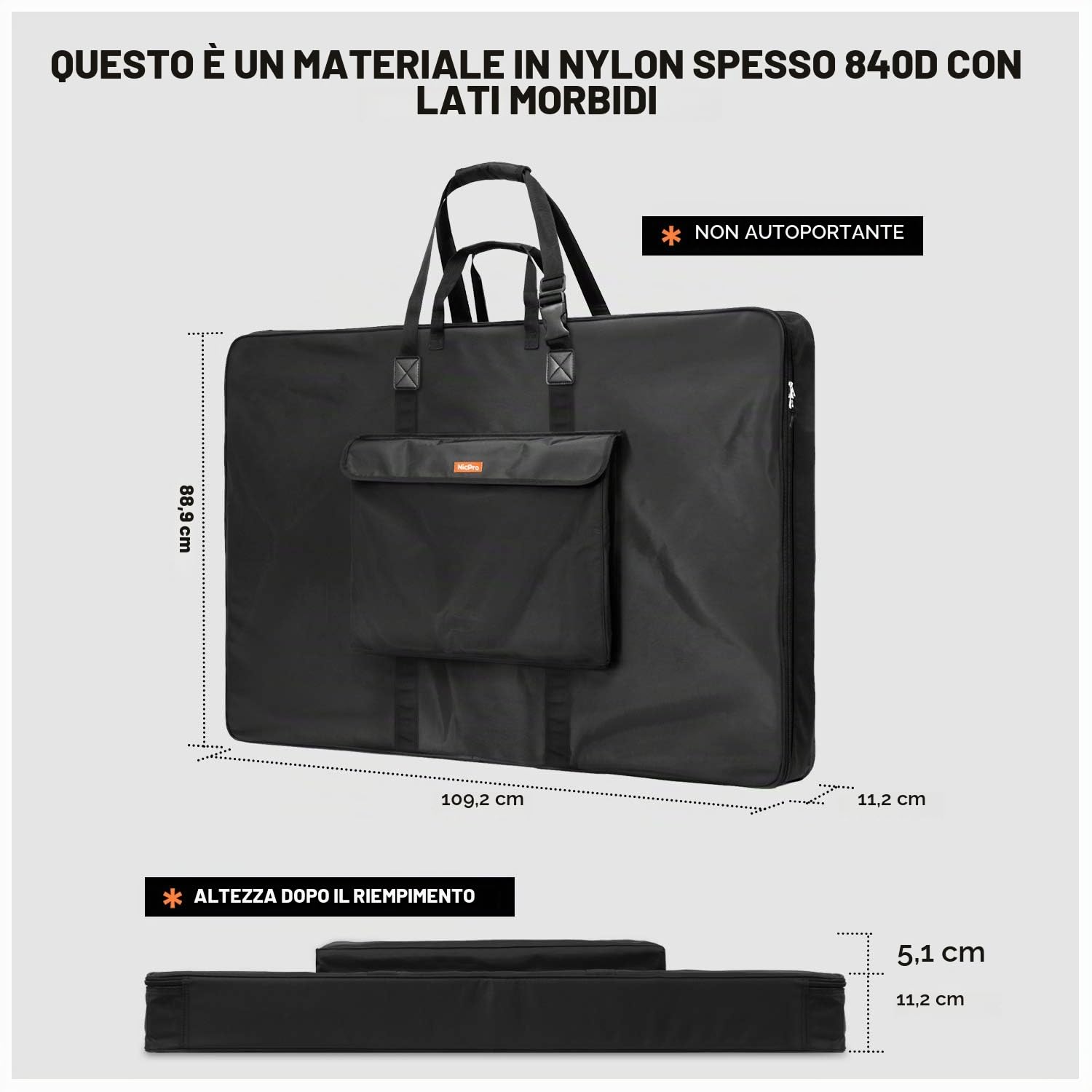 Nicpro Borsa portfolio per artisti, 86 x 106 cm, impermeabile, con lati morbidi, con cinghia, per riporre opere d'arte, schizzi, disegni, fotografie, Nero, 34 x 42 inches, Moderna