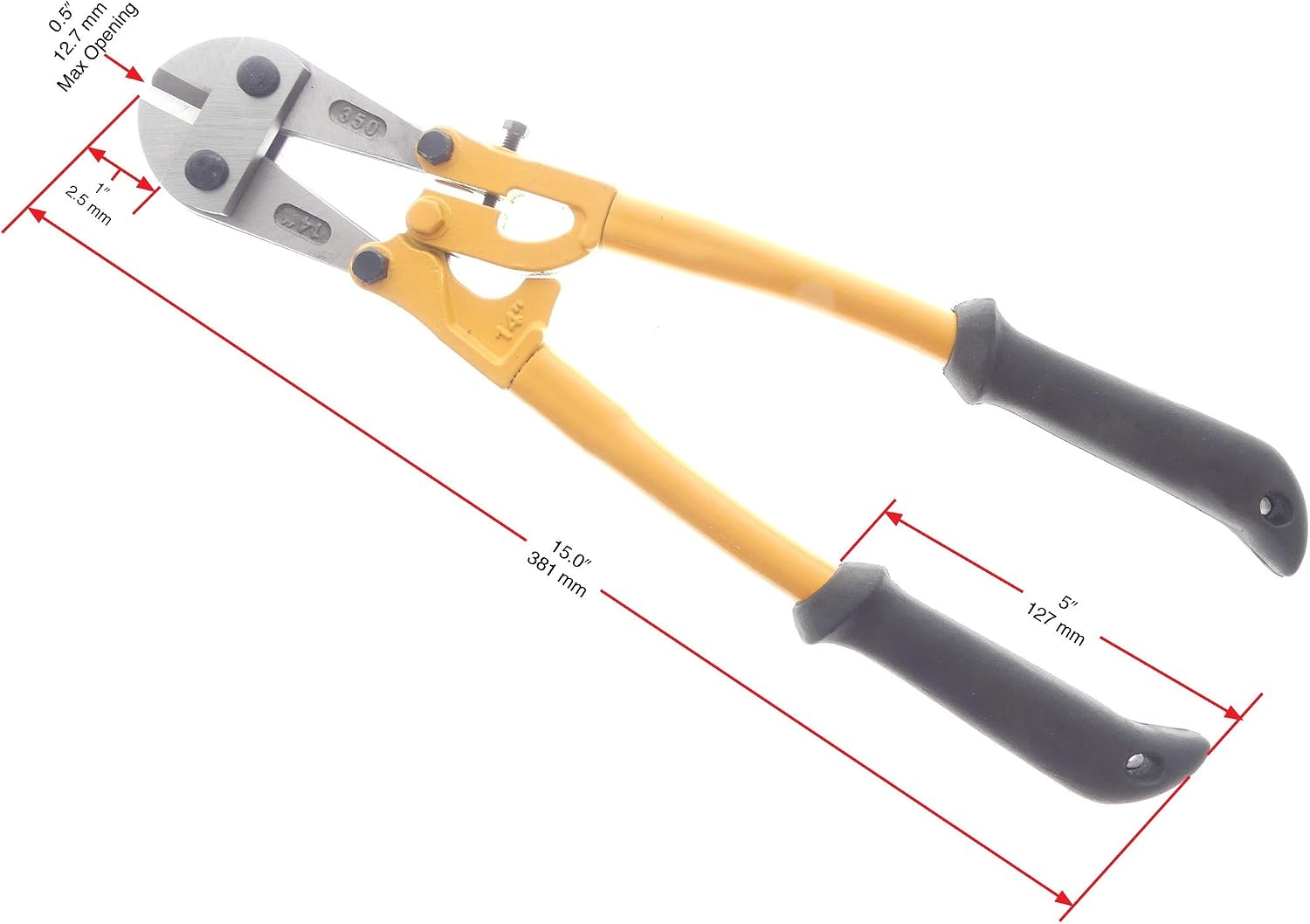 Tech Team #00750 14-in Alloy Steel Bolt Cutter – Heavy-Duty Compound Leverage Hand Tool for Bolts, Chains, Wire Mesh & Steel Rod