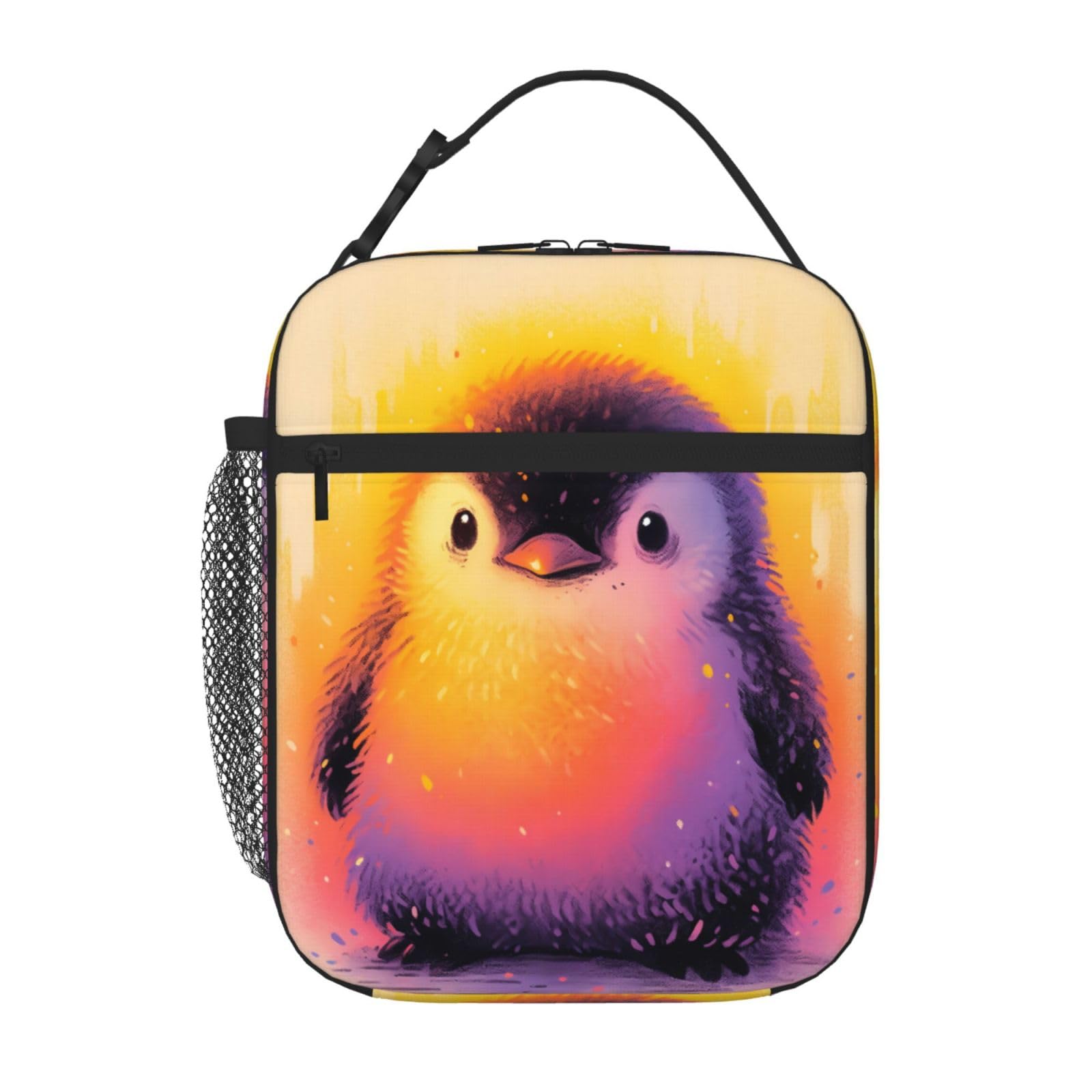 SARA NELL Penguin Lunch Box Cute Baby Penguin Lunch Bag for Kids Boys Girls Teens Adults, Reusable Insulated Lunch Bag for School Office Work Picnic, Portable Polyester Lunchbox, White Orange