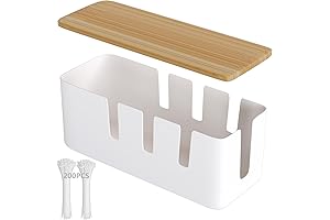 Wood Lid Cable Organizer Box for Desk Tidy