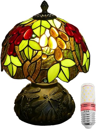 Miniatura 2 de Pequeña lámpara de mesa Tiffany con vitrales, lámparas de mesita de noche, luz de escritorio de uva morada para oficina, bar, dormitorio, sala de
