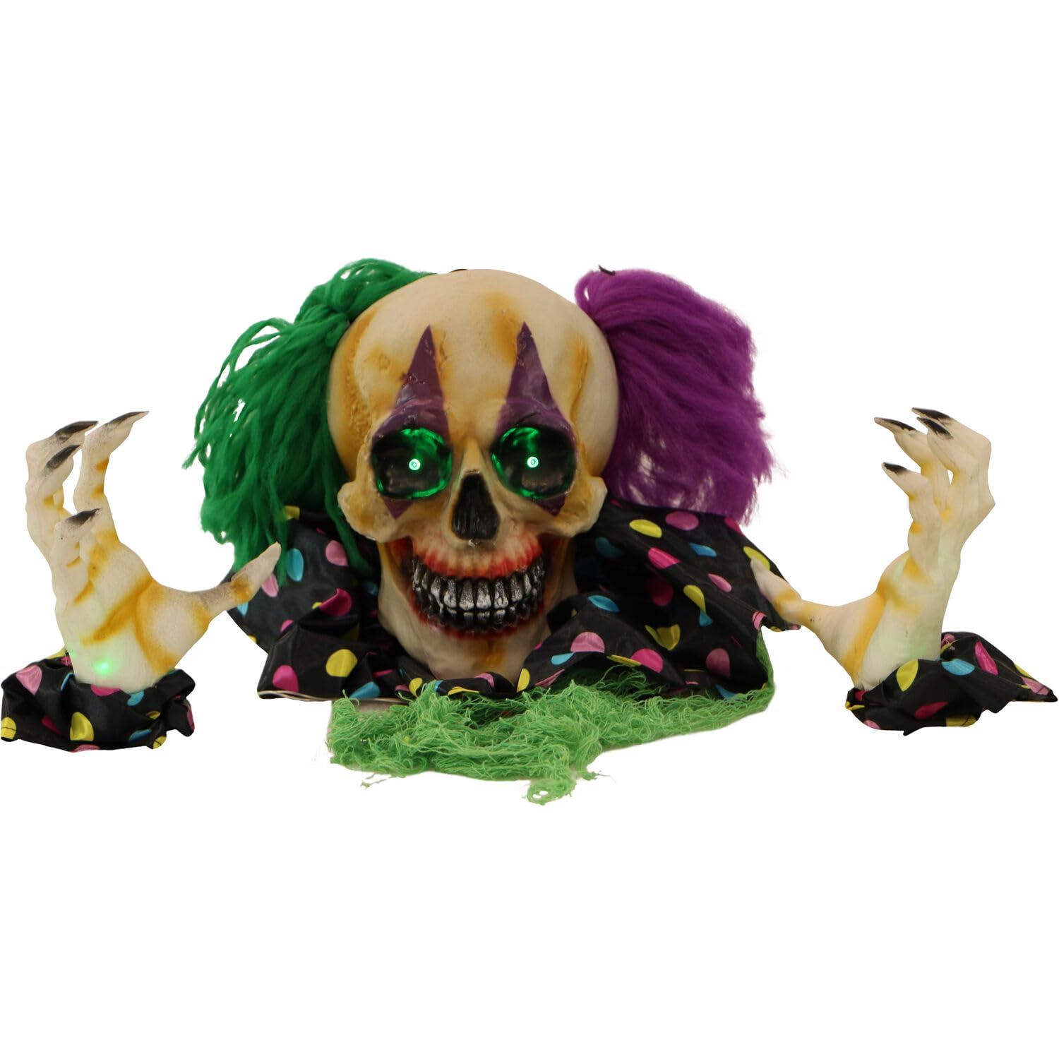 Haunted Hill Farm Scary Talking Groundbreaker Skeleton Clown Prop with Touch Activated Lights and Sounds, Battery Operated Indoor or Covered Outdoor Halloween Decoration