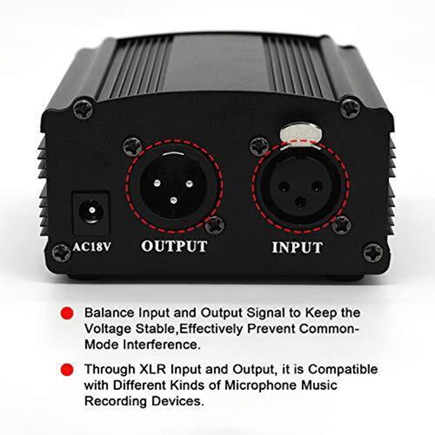 1-Kanal 48V Phantom Leistungversorgung, Phantomspeisung mit Adapter für alle Kondensor Mikrofone Musik Rekorder Ausrüstung Musikaufnahmemittel (European regulations)