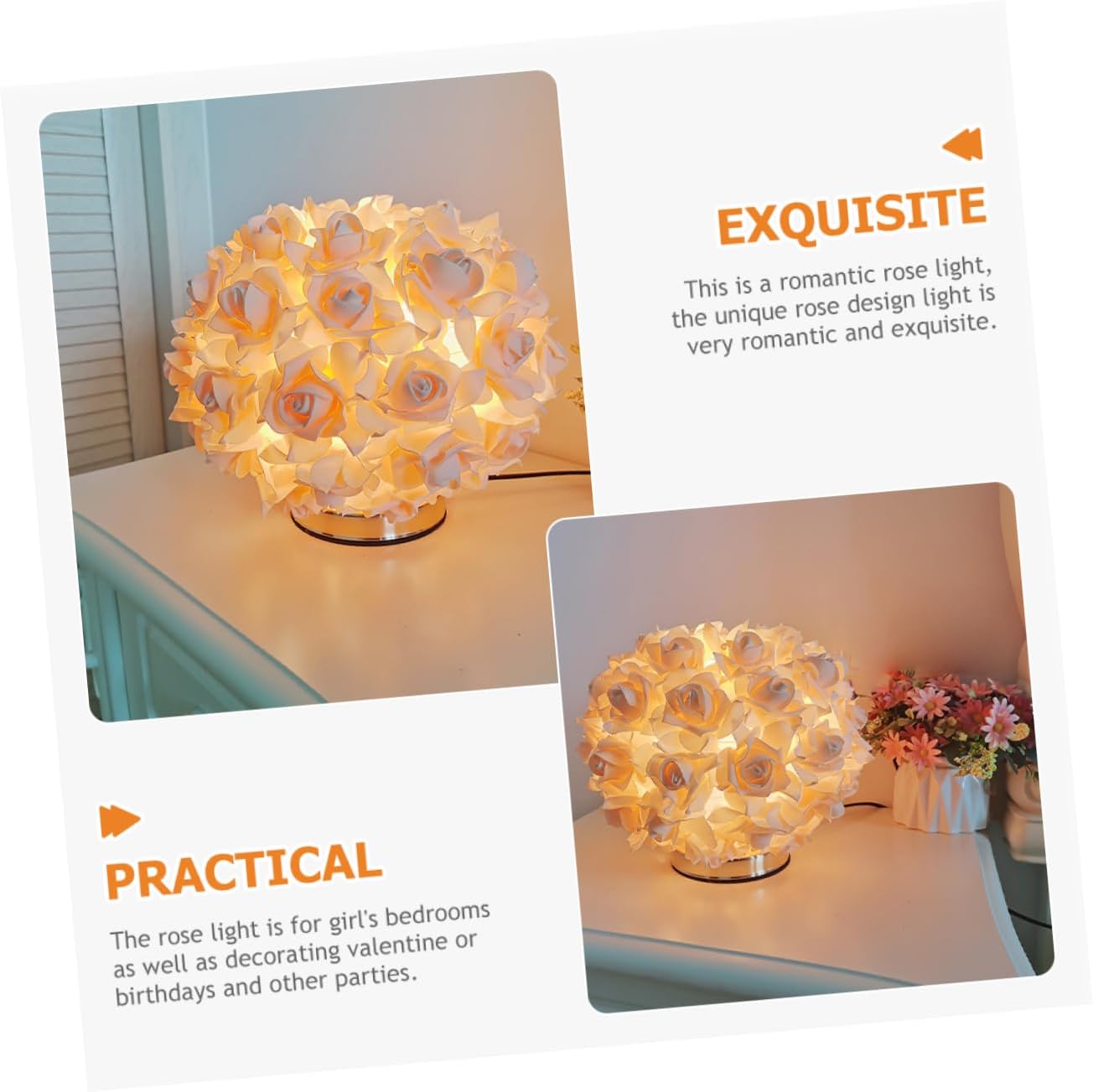 Rose Table Lamp Elegant Floral Design Light for Bedroom Wedding and Girls Room Us