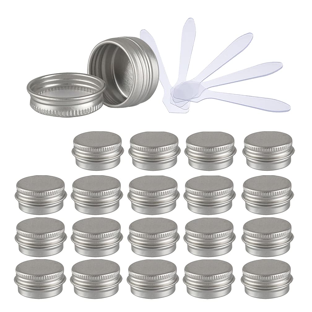 Zeoabsy Silver Pack Of 48, Empty 5Ml Aluminium Tins With Screw Lids Round Cosmetics Containers Pots Storage Jars For Lip Balm Diy Candle Salve Powder Crafts With 12 Spatula