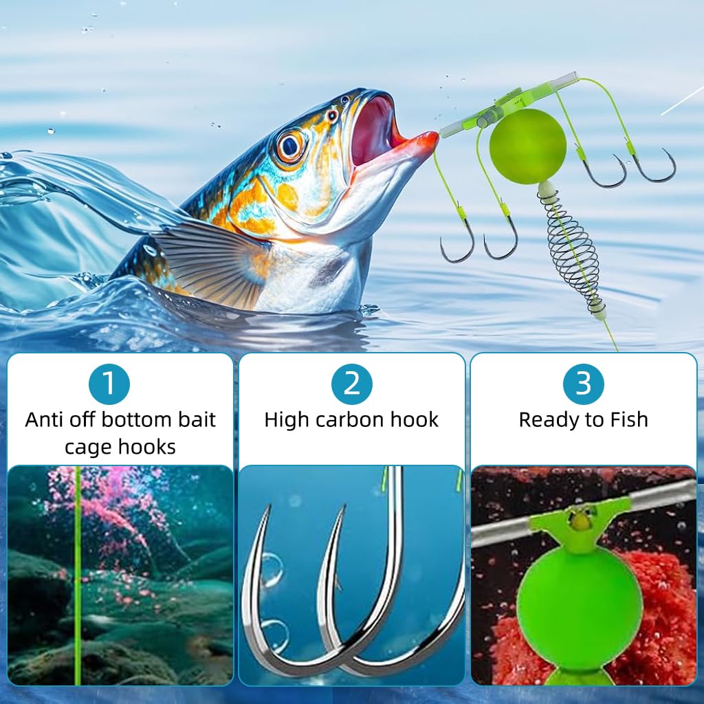 PROBEROS Fishing Bait Feeder Rig with Float, 4 Carbon Steel Hooks 3