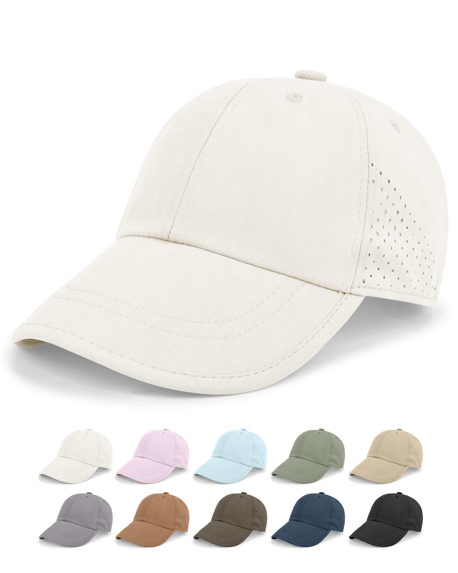 Rosoz Unisex Classic Baseball Cap Vintage UPF 50+ Soft Unstructured Adjustable Foldable Travel Men Women Dad Hat Beige